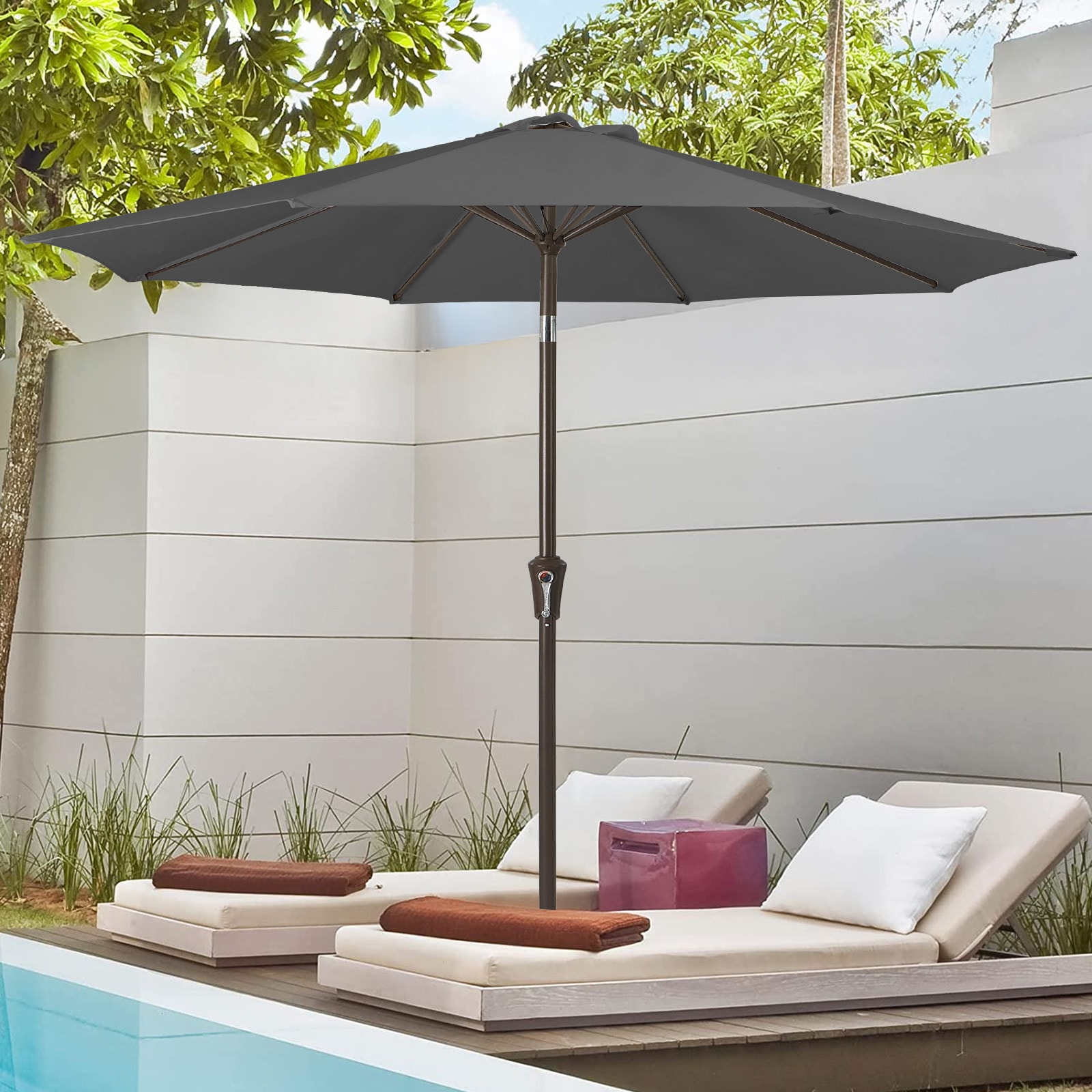 JEAREY JE-QTZZS-10FT-GR 10-ft Iron Gray Push-button Tilt Market Patio Umbrella