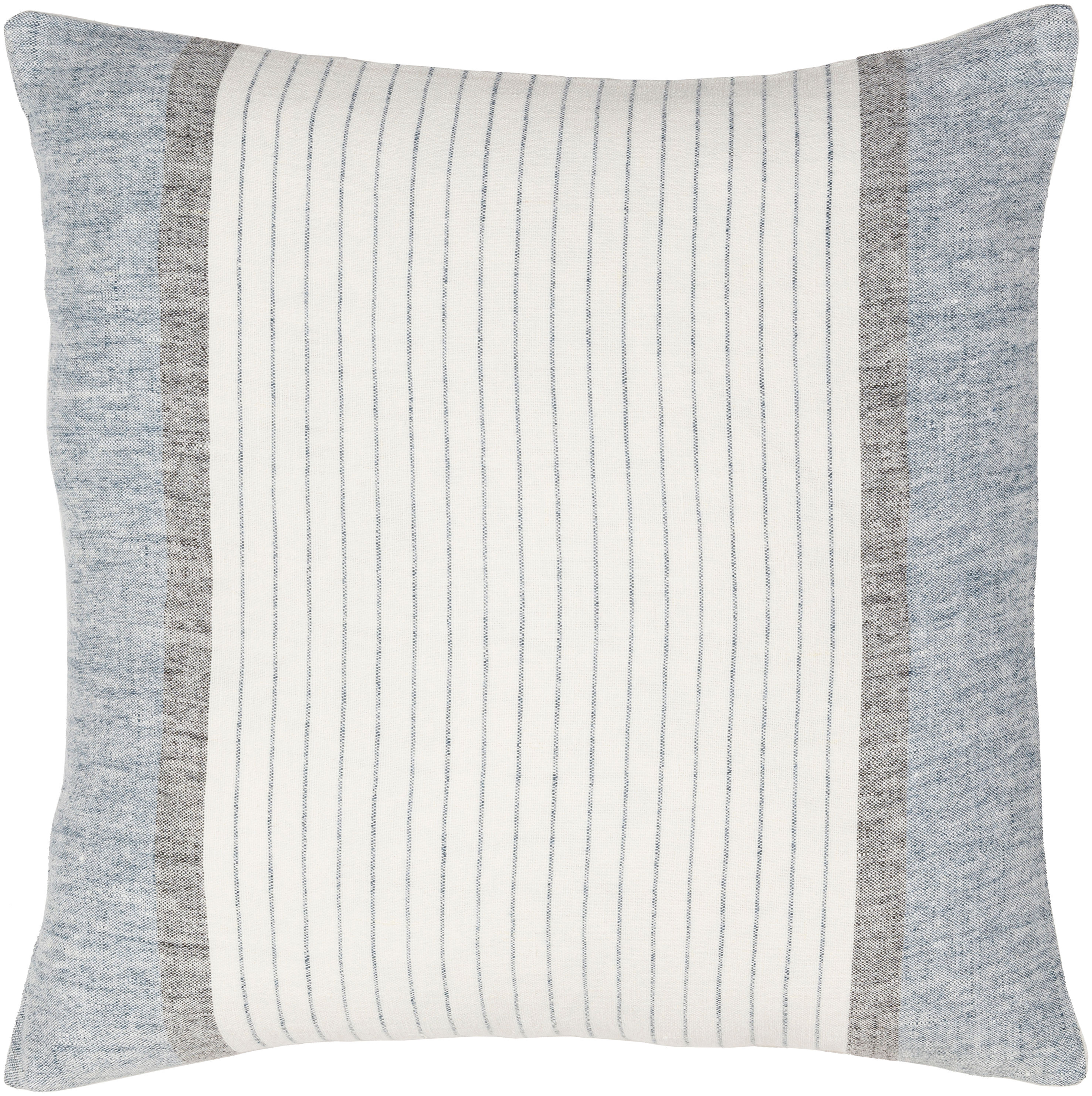 Surya LNB004-2222 Linen Stripe Buttoned 22-in x 22-in Blue/Cream Indoor Decorative Cover