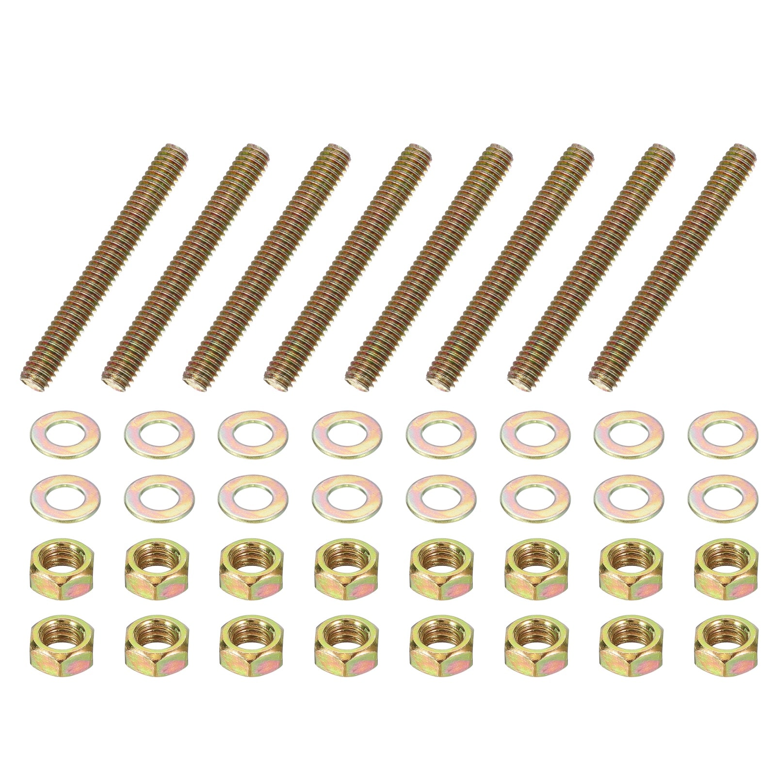 PATIKIL 8pcs 5/16 x 2-1/2Inch Color Zinc Fully All Thread Rod  Carbon Steel Long Threaded Screw Stud Bolts for Furniture Garden Mounting Assembly Fastening