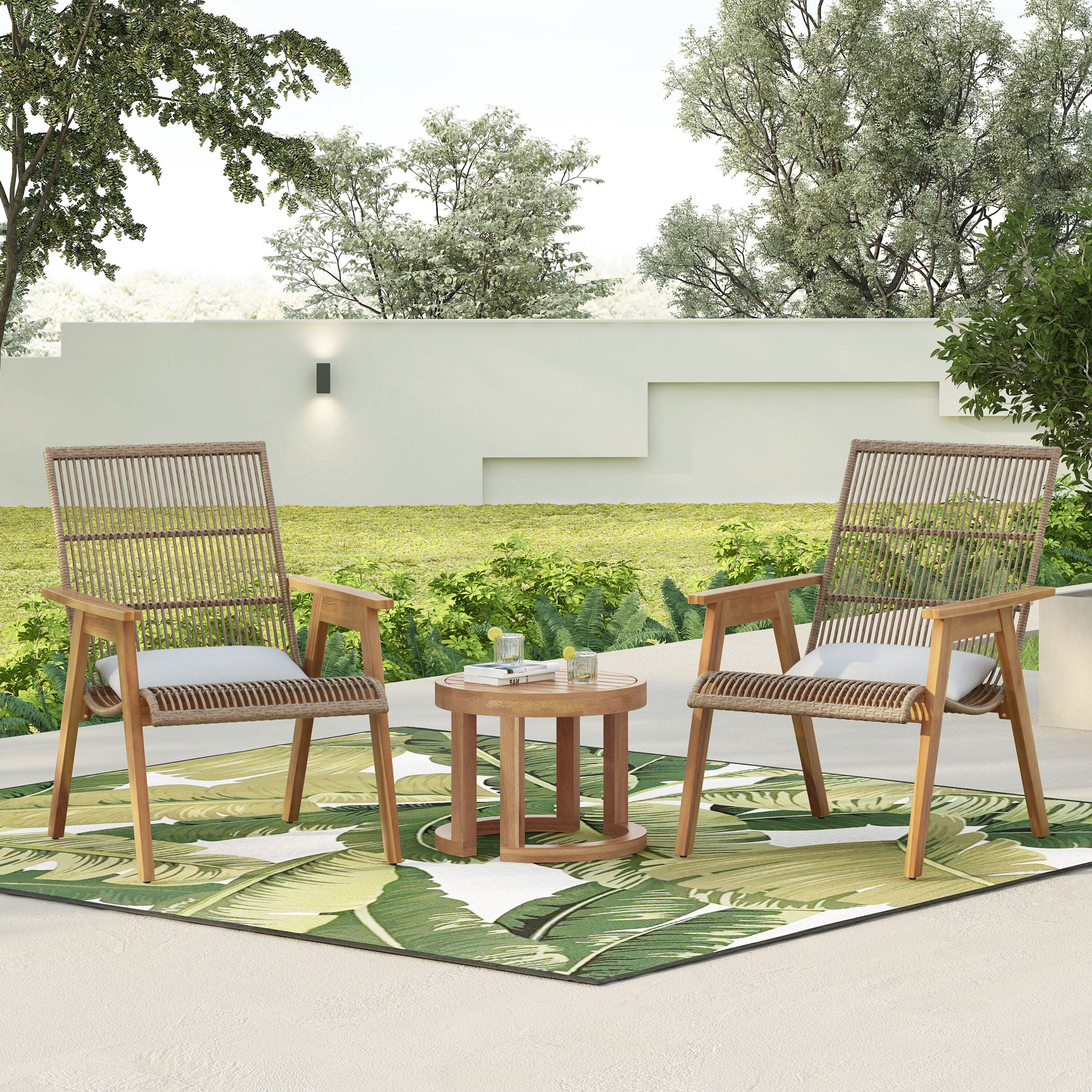 Runesay AS07 3 -Piece Wicker Patio Conversation Set with Brown