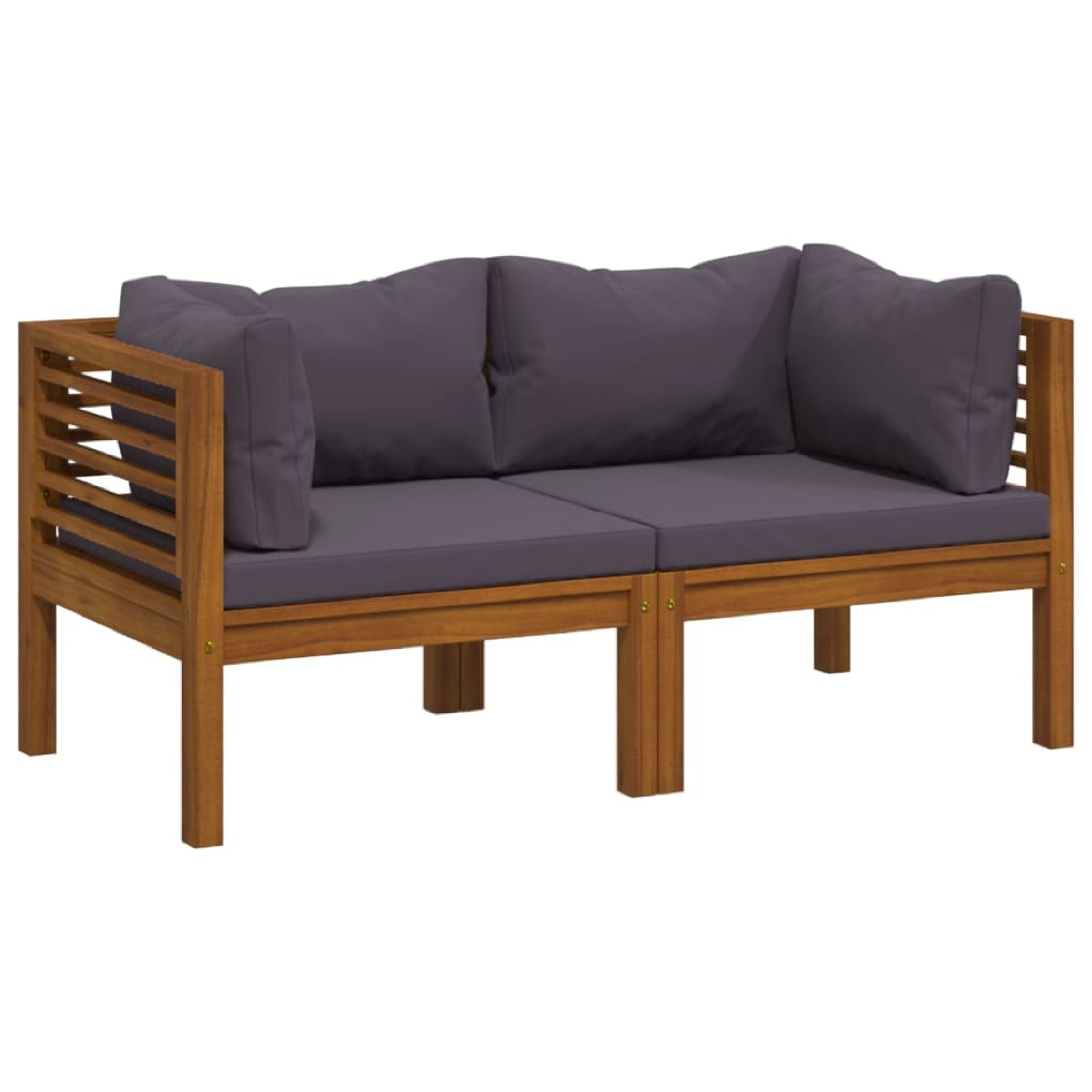 Benzara - Outdoor Corner Sofa Set of 2 Gray Polyester Brown Wood 27 Inch