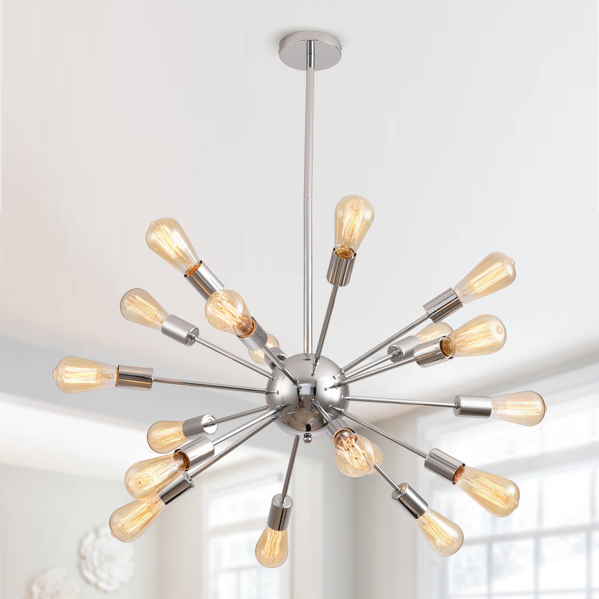 Parrot Uncle D2257-CH18110V 18 -Light Brushed Chrome Mid-century For Use in Bedrooms, Dining Rooms, Foyers, Kitchens, Living Rooms Chandelier