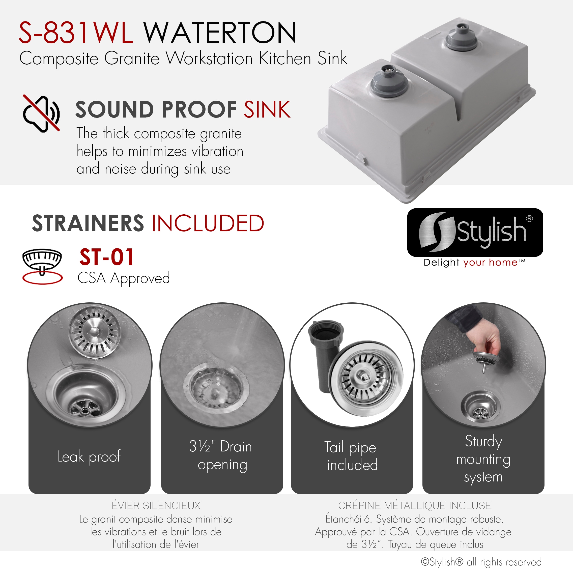 Stylish S-831WL Kitchen-Sinks - View #7
