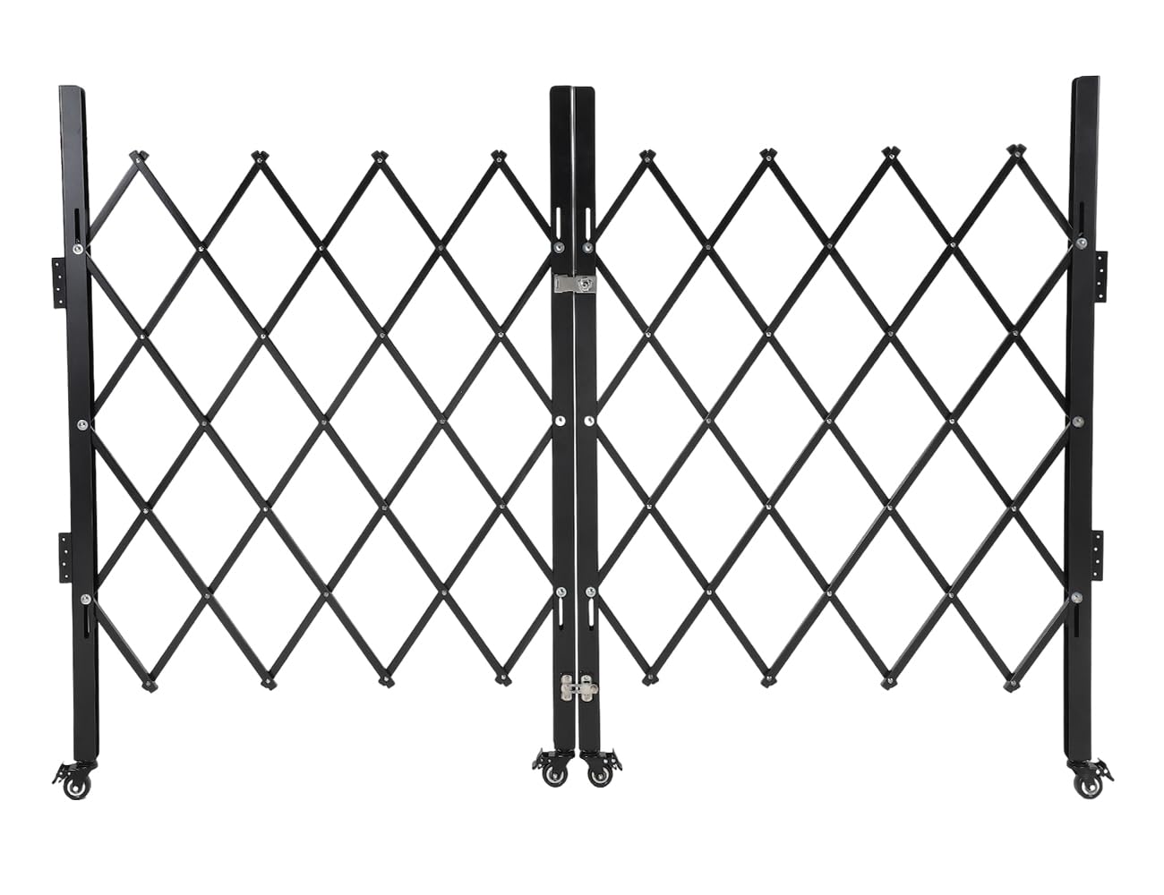 Garvee Black Steel Folding Gate Double Door Scissor Barrier with Swivel Wheels for Garage 150W by 87H