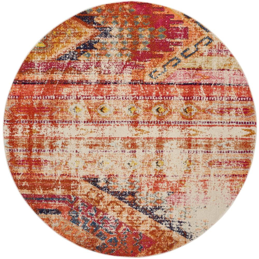 Safavieh MNC222H-7R Monaco Kolby 7 x 7 (ft) Loomed Polypropylene Orange/Multi Round Indoor Distressed/Overdyed Southwestern Area rug