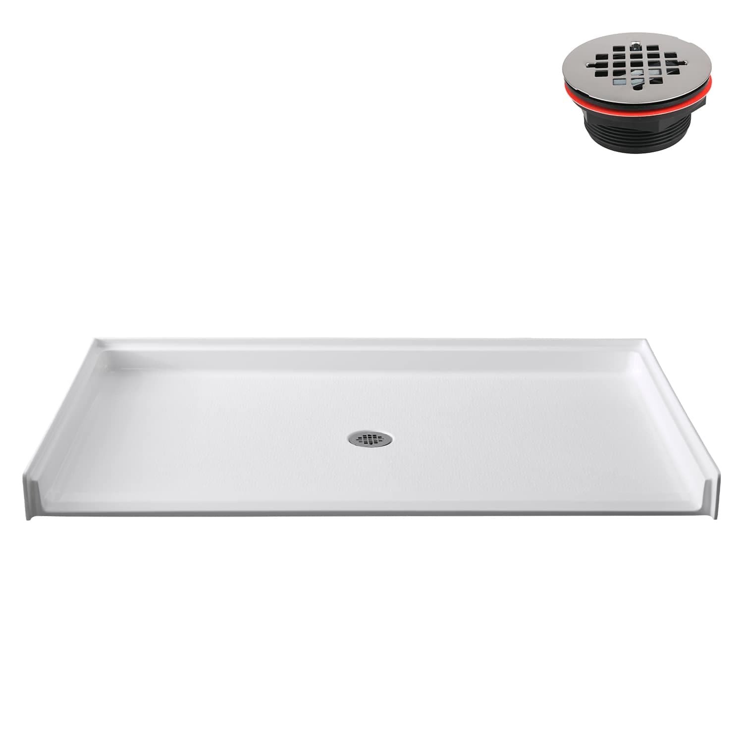 Streamline  60 inches x 36 inches ADA Compliant Alcove Acrylic Shower Base in Glossy White With Center Drain and Drain Included