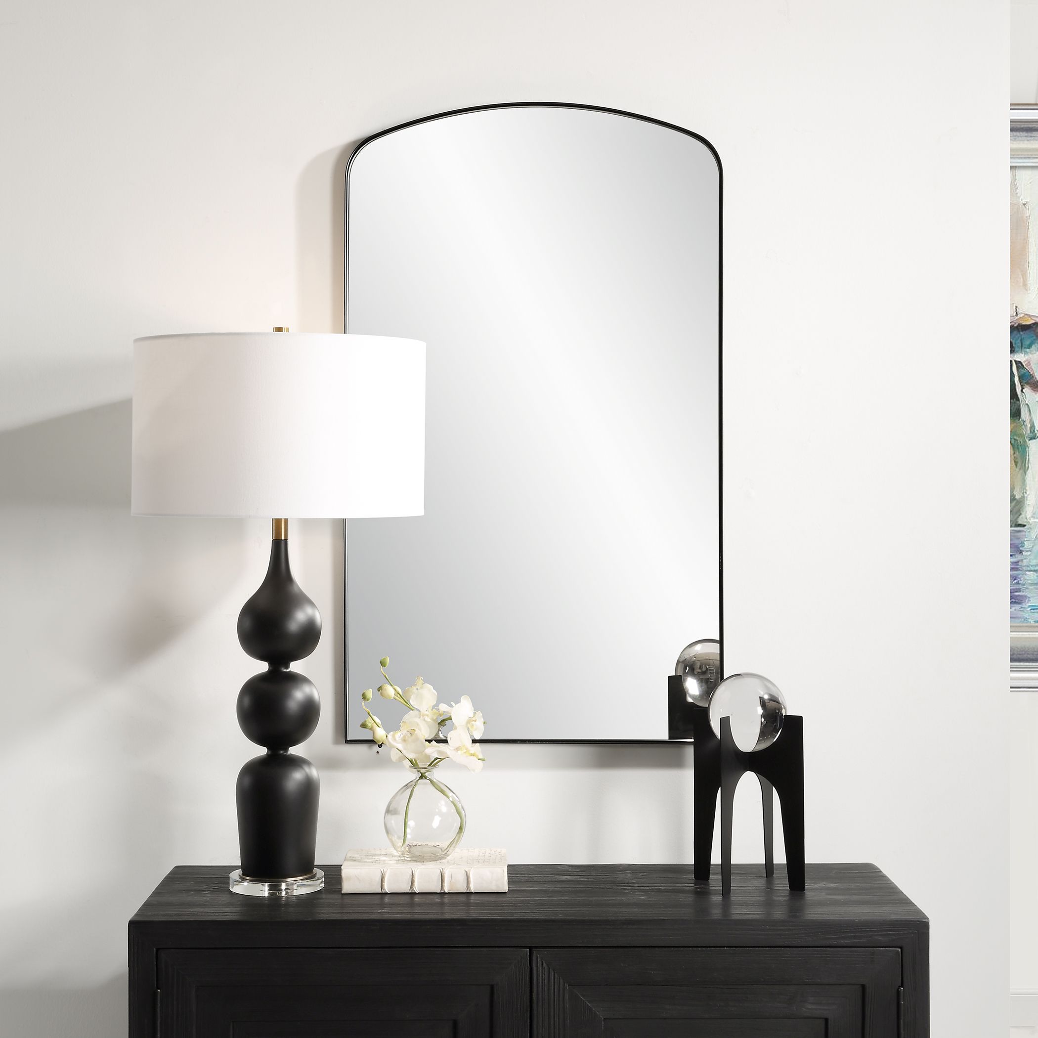 Commerce Street 09964 24-in W x 40-in H Arch Satin black Framed Wall Mirror