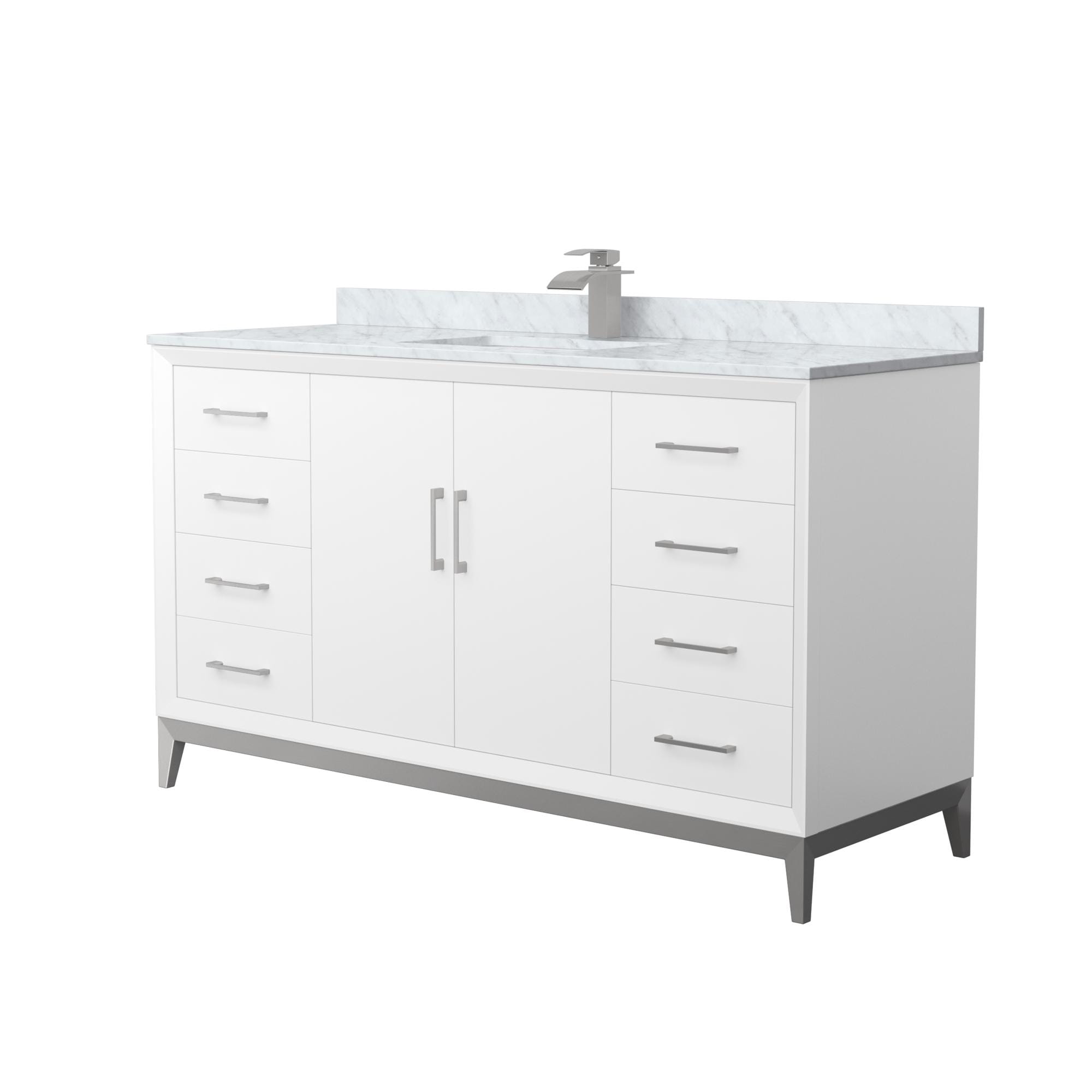 Wyndham Collection WCH818160SWHCMUNSMXX Amici 60-in White Undermount Single Sink Bathroom Vanity with White Carrara Marble Top