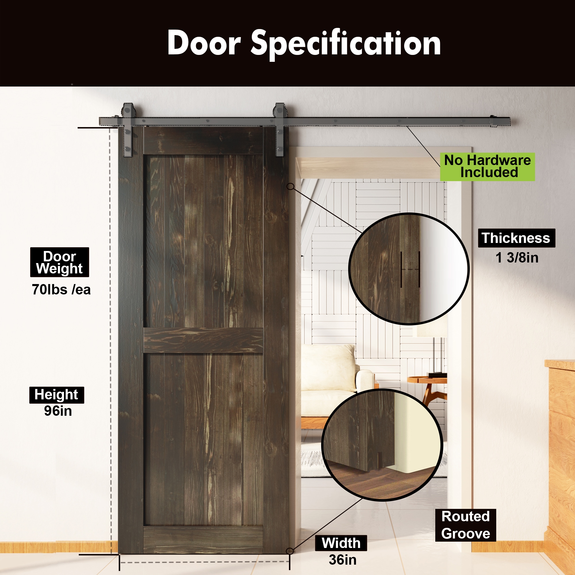 HOMACER 3696-H-EBONY Barn-Doors - View #3