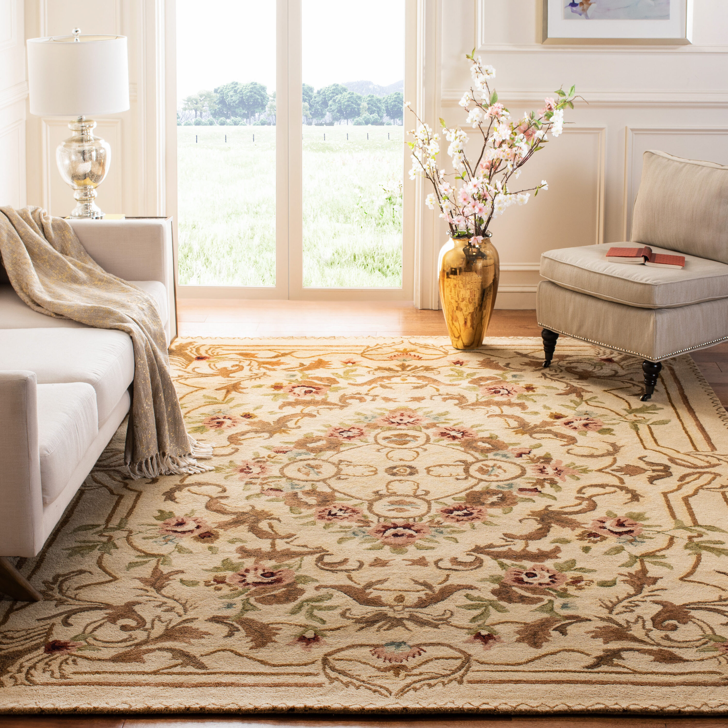  Em823 Beige/Light Gold Traditional 9ft-6in x 13ft-6in Large Rectangle Rug