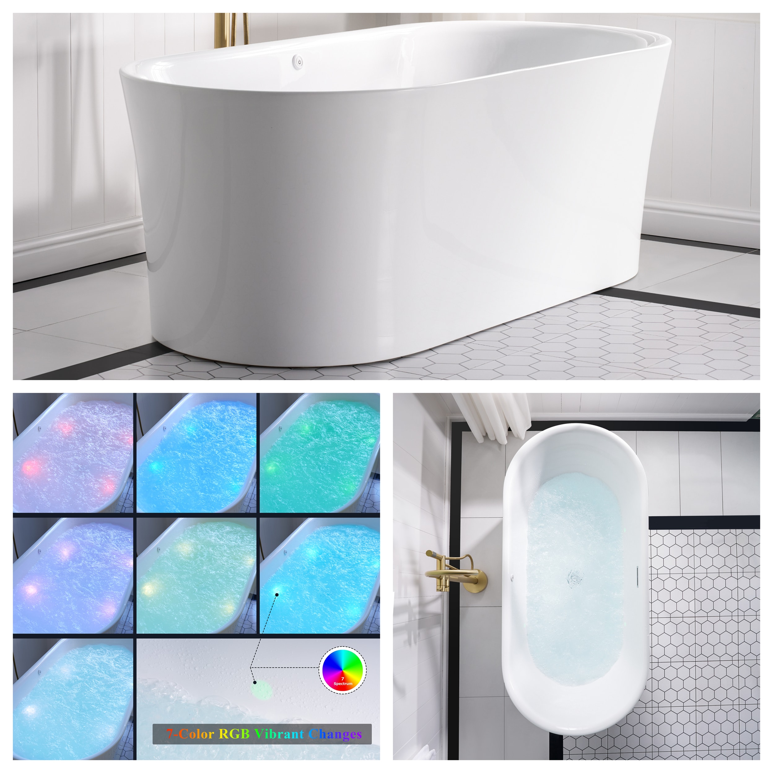 LIVIZA GIJ-BT13-49W 66.93-in x 31.5-in White Acrylic Oval Freestanding Air Bath with Drain ( Center Drain )