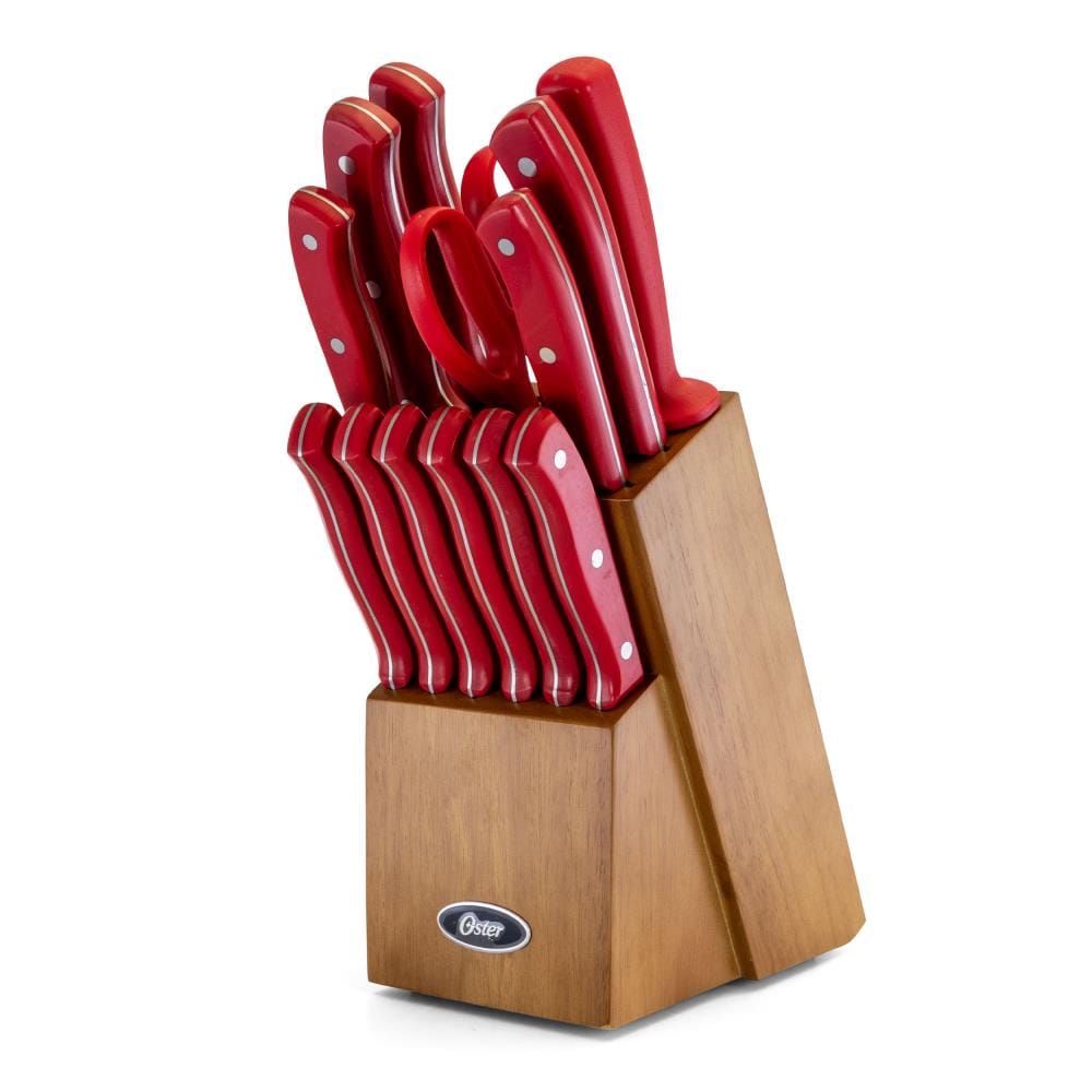 Oster Evansville 14 Piece Red Handle Cutlery Set - Stainless Steel