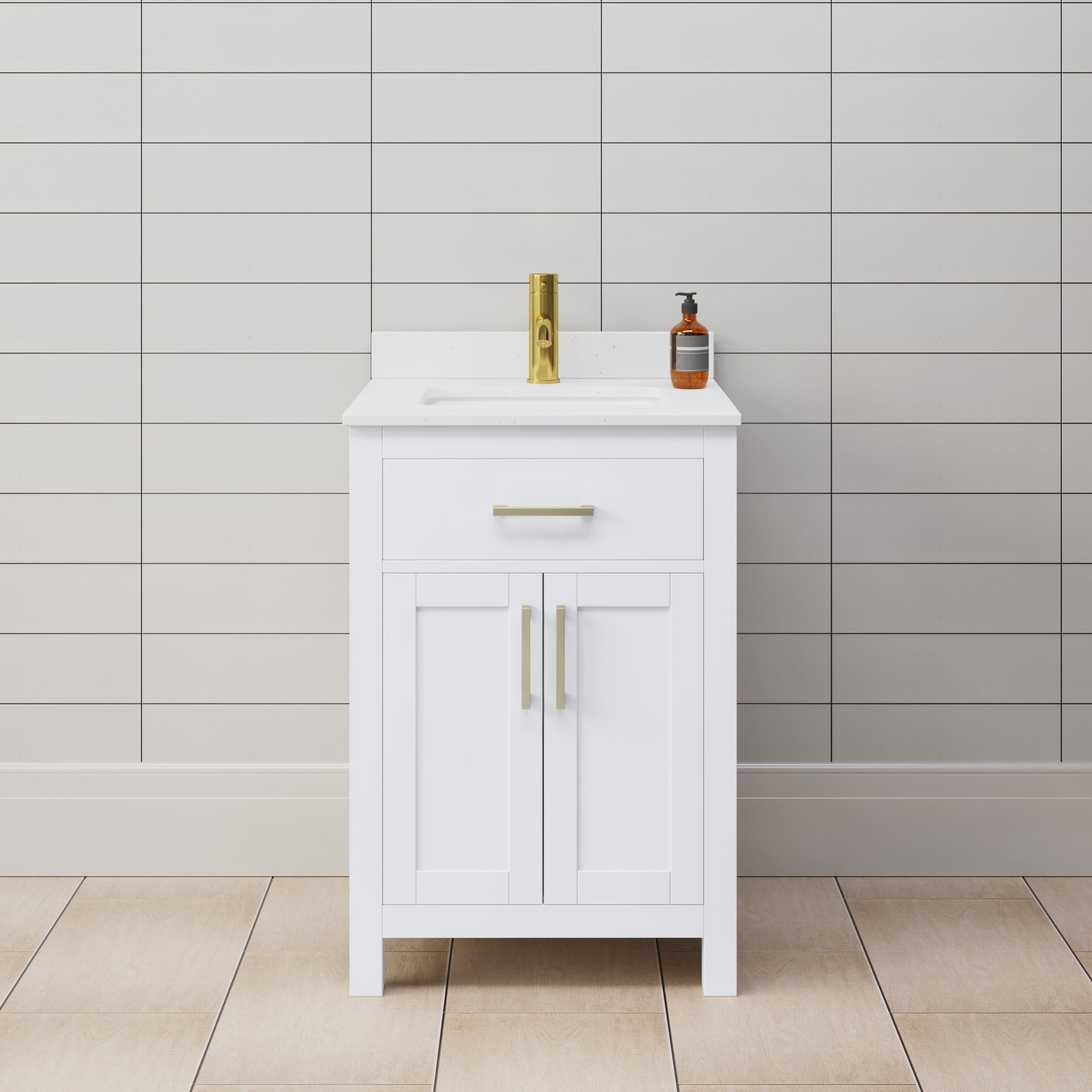 Wyndham Collection WCG242424SWGWCUNSMXX Beckett 24-in White Undermount Single Sink Bathroom Vanity with White Cultured Marble Top