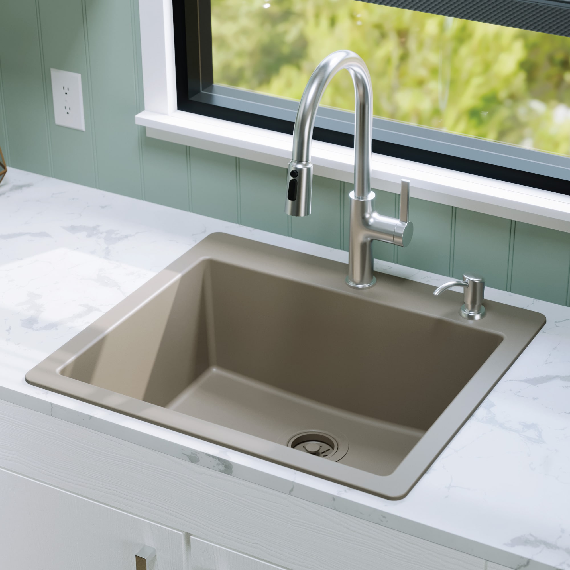 Karran Drop-in or undermount 25-in x 22-in Quartz Single bowl Kitchen Sink #QT-820-CN