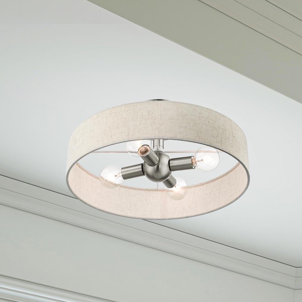 Brushed Nickel 4-Light Drum Semi-Flush Mount with Fabric Shade