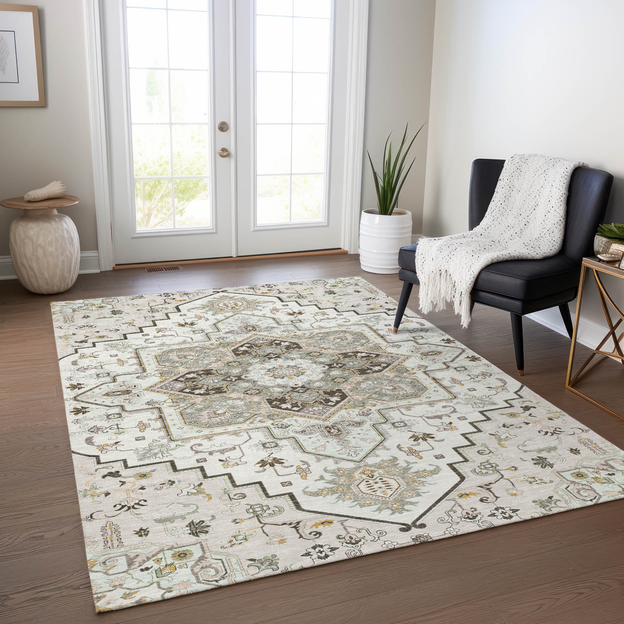 Addison Rugs ACN1036IV3X5 Chantille ACN1036IV 3 x 5 (ft) Polyester Ivory Rectangular Indoor/Outdoor Geometric Machine washable Area rug