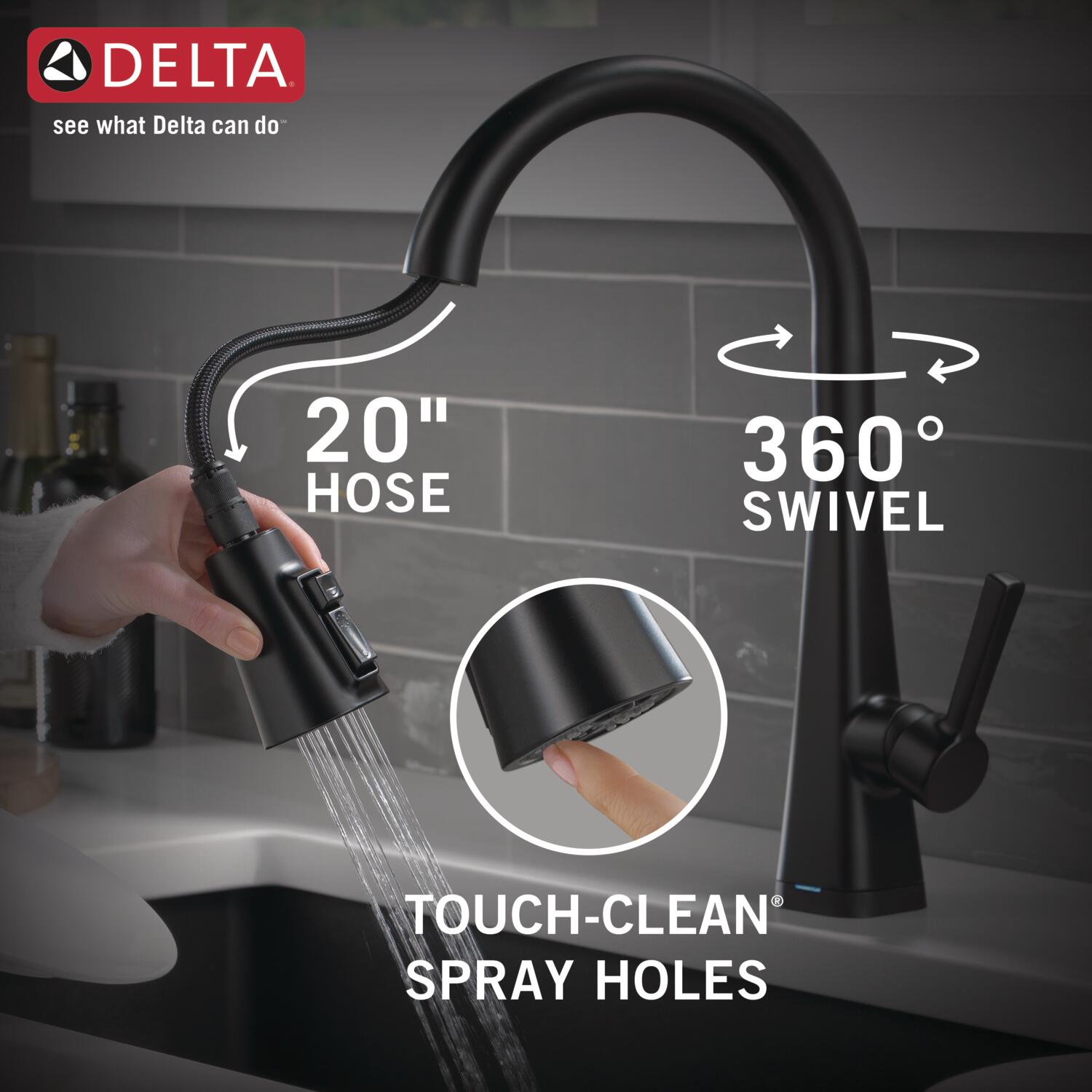 Delta Lenta Touch2O Matte Black Single Handle Pull-down Touch Kitchen ...