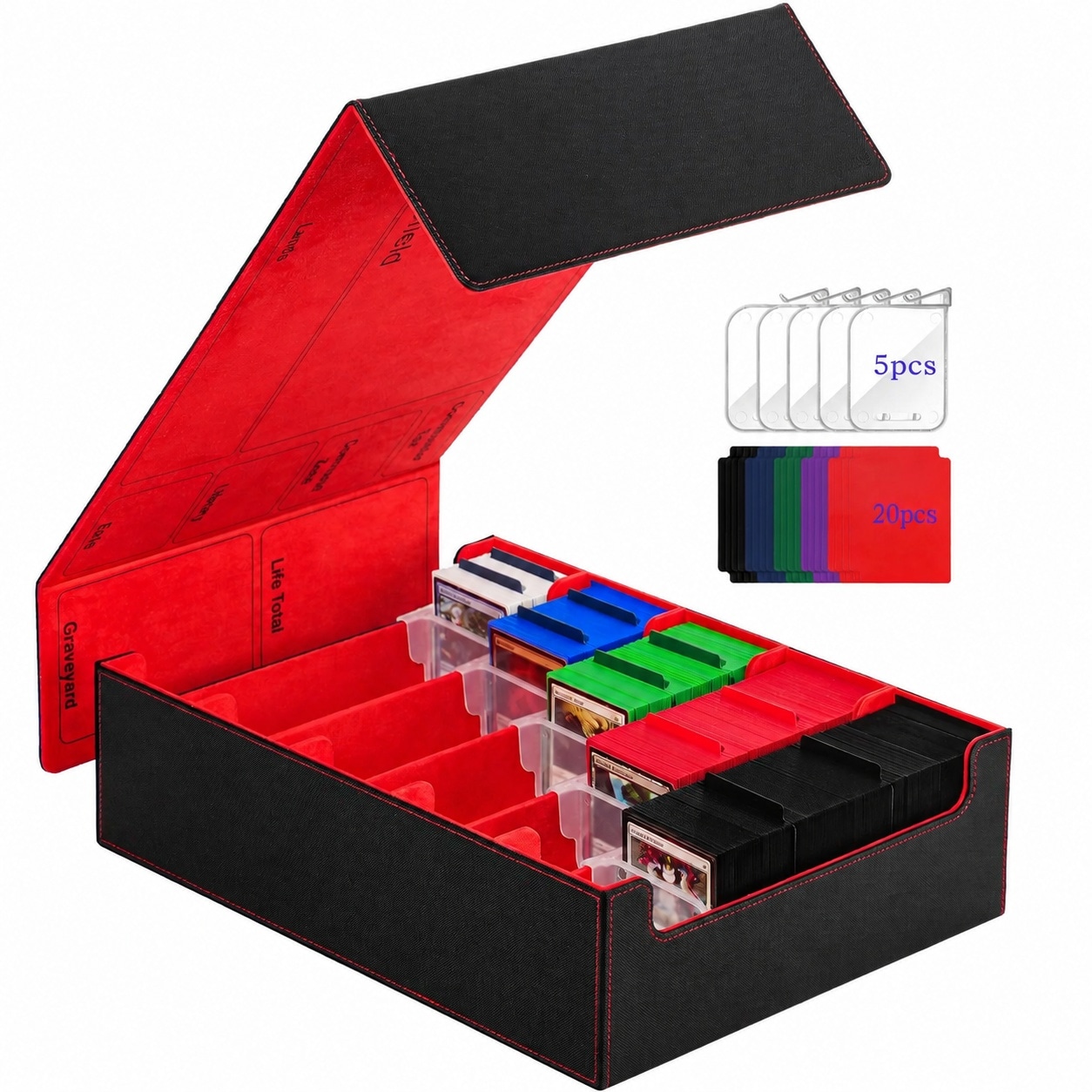 LAIFUCAM  Trading Card Storage Box XL Capacity Holds 3800 Cards with 20 Dividers and 5 Supports PU Leather Organizer for TCG MTG YuGiOh Dual