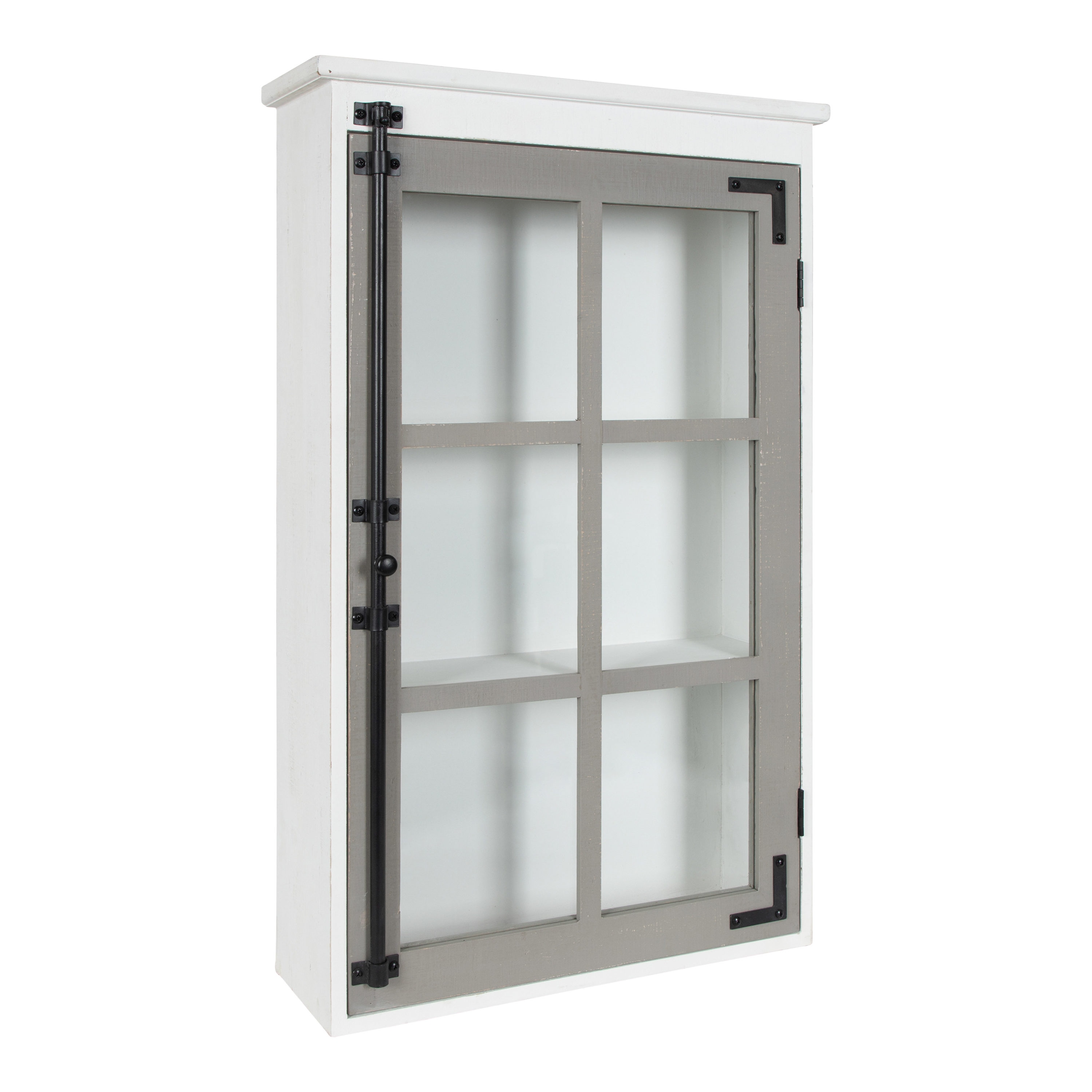 Kate and Laurel 216864 19.5-Inches L x 6-Inches D x 31.5-Inches H White/Gray Wood Rectangular Wall cabinet 3 Decorative Shelves