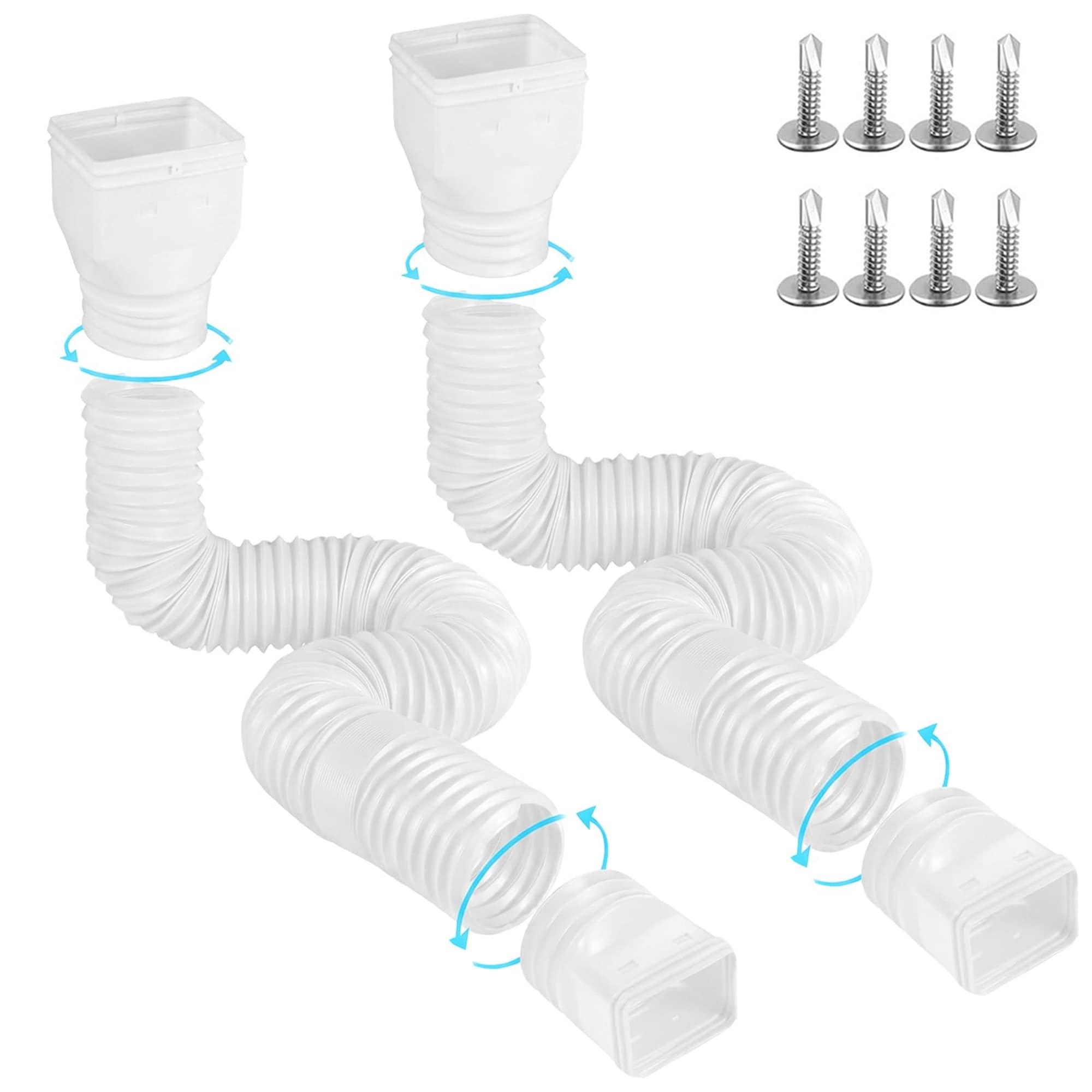 Angel Sar 2 Pack White Flexible Gutter Downspout Extension Extendable from 21 to 67 Inches with Adapters Thickened Down Spout Drain Extension for Rainwater Drainage