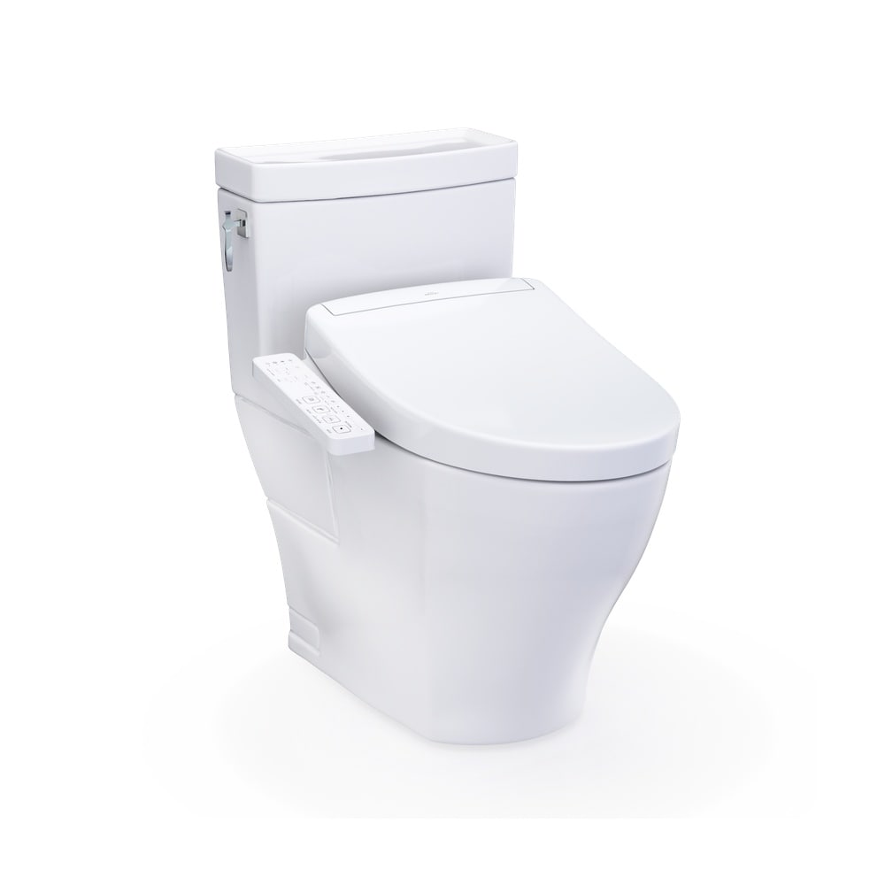 TOTO WASHLET+ Cotton White Elongated Standard height 12-in Rough-In WaterSense 1.28 GPF Soft Close 1-piece Bidet Function Toilet