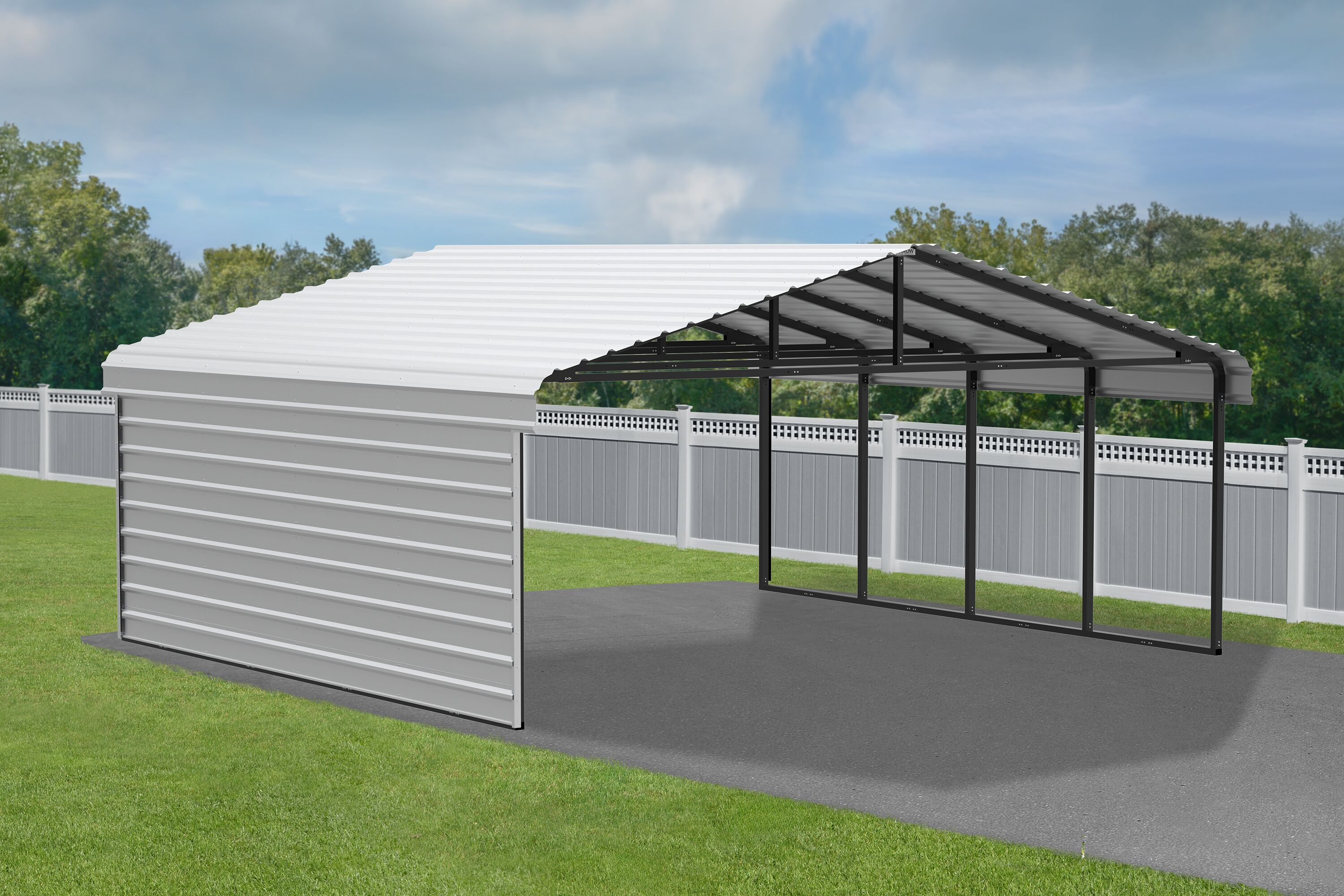 Eggshell 20' x 20' Steel Carport Kit with Enclosure
