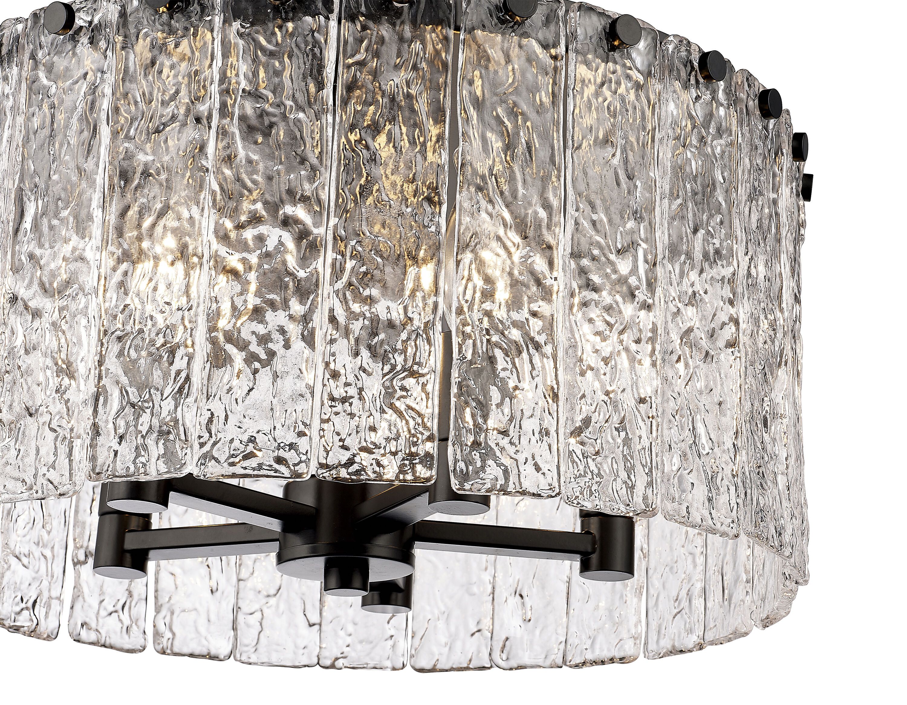 Glacier Matte Black Steel and Glass Drum LED Flush Mount