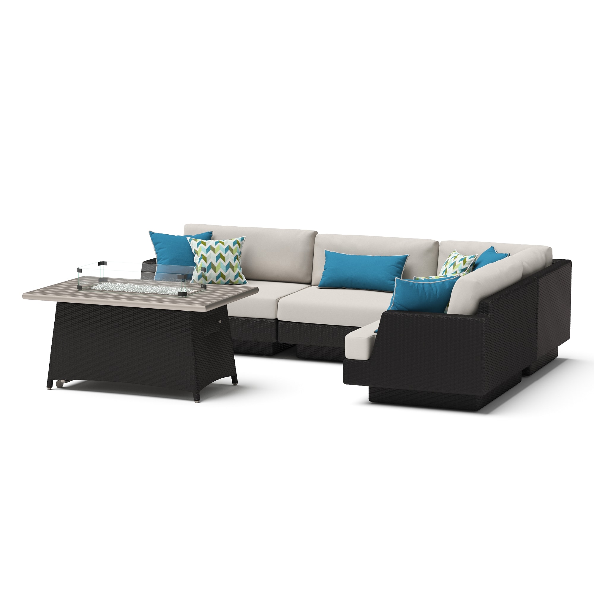 RST Brands OP-PESS5MFTPORIIIDOV Portofino Comfort 5 -Piece Wicker Patio Sofa Conversation Set with Gray Sunbrella Cushions