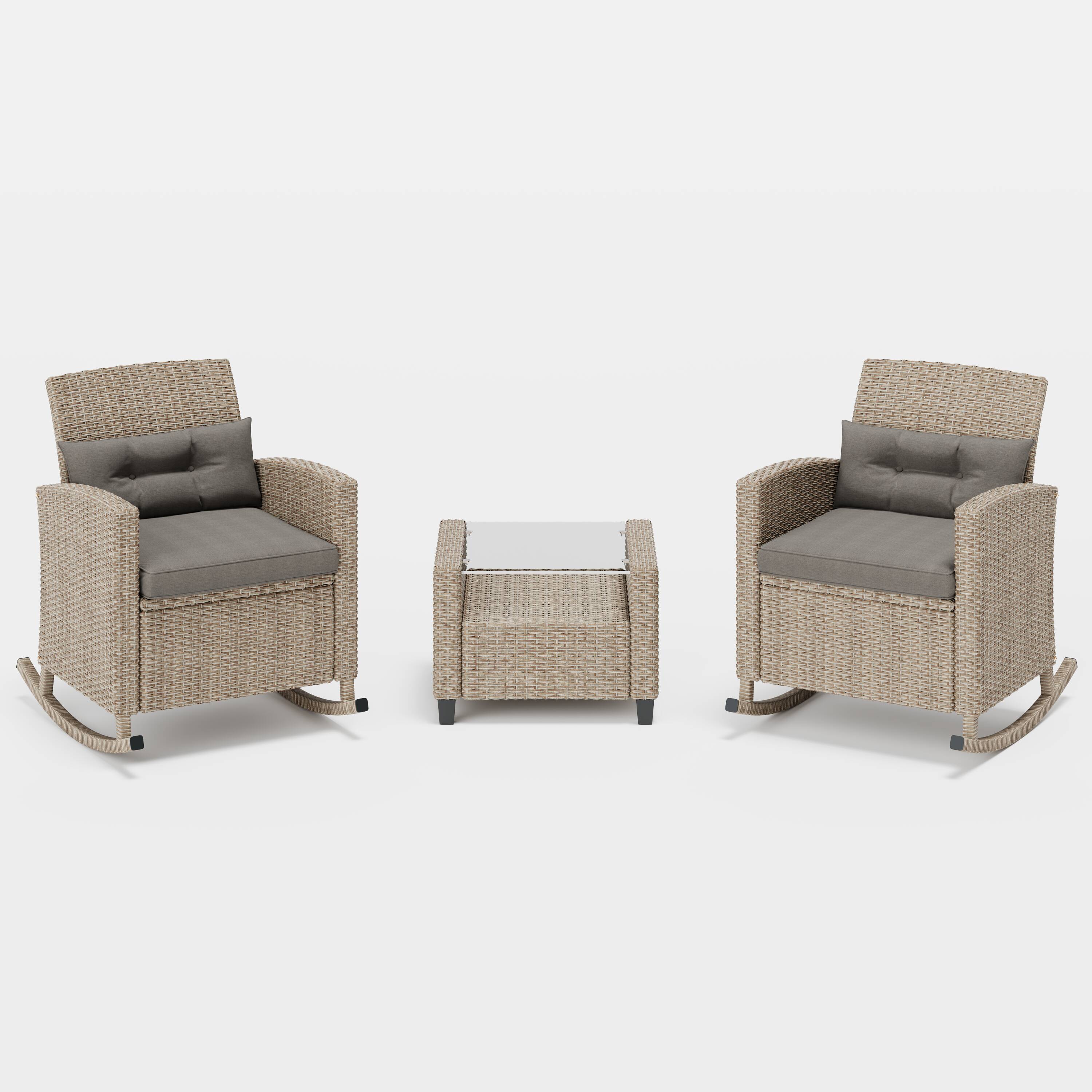 Octans SL2C00073 Wildflower Fields 3 -Piece Wicker Patio Conversation Set with Gray Cushions