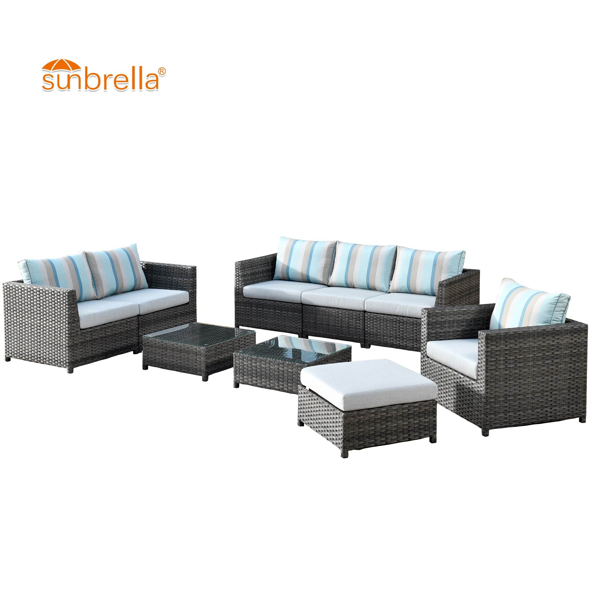 Ovios BLA200-91 9 -Piece Rattan Patio Conversation Set with Multiple color/finishes Sunbrella Cushions