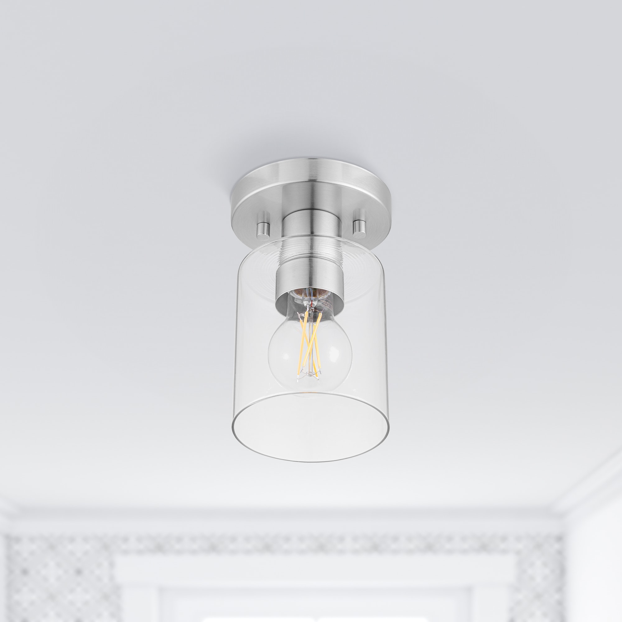 Project Source 43290 1 -Light 4.75-in Brushed Nickel Semi Flush Mount Light