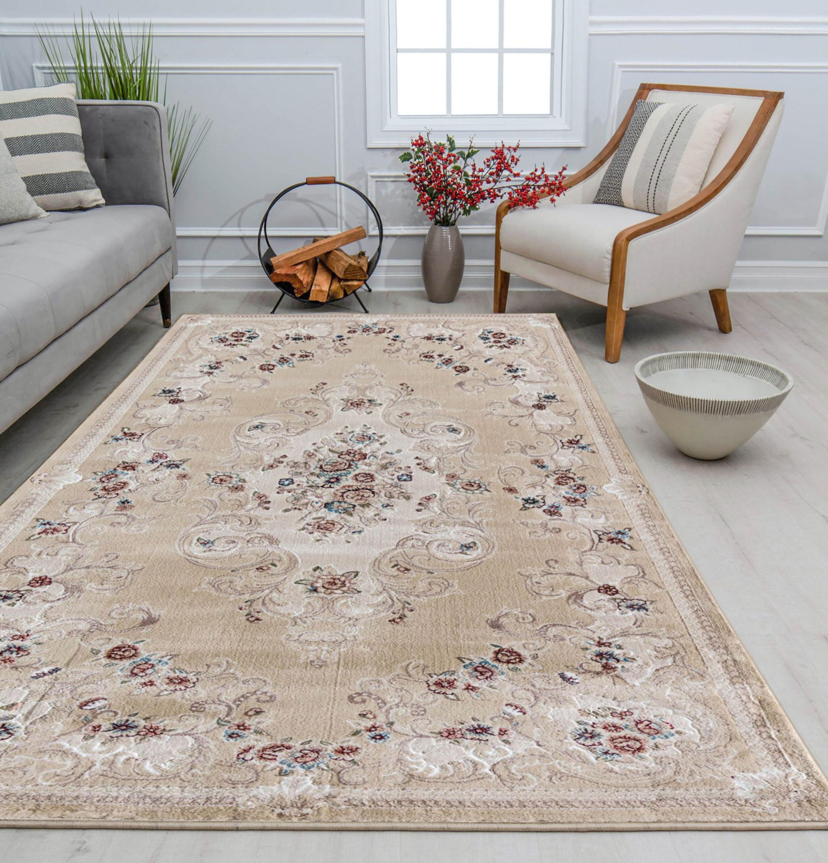 Reversible Round Blue Synthetic 60" Stain-Resistant Area Rug