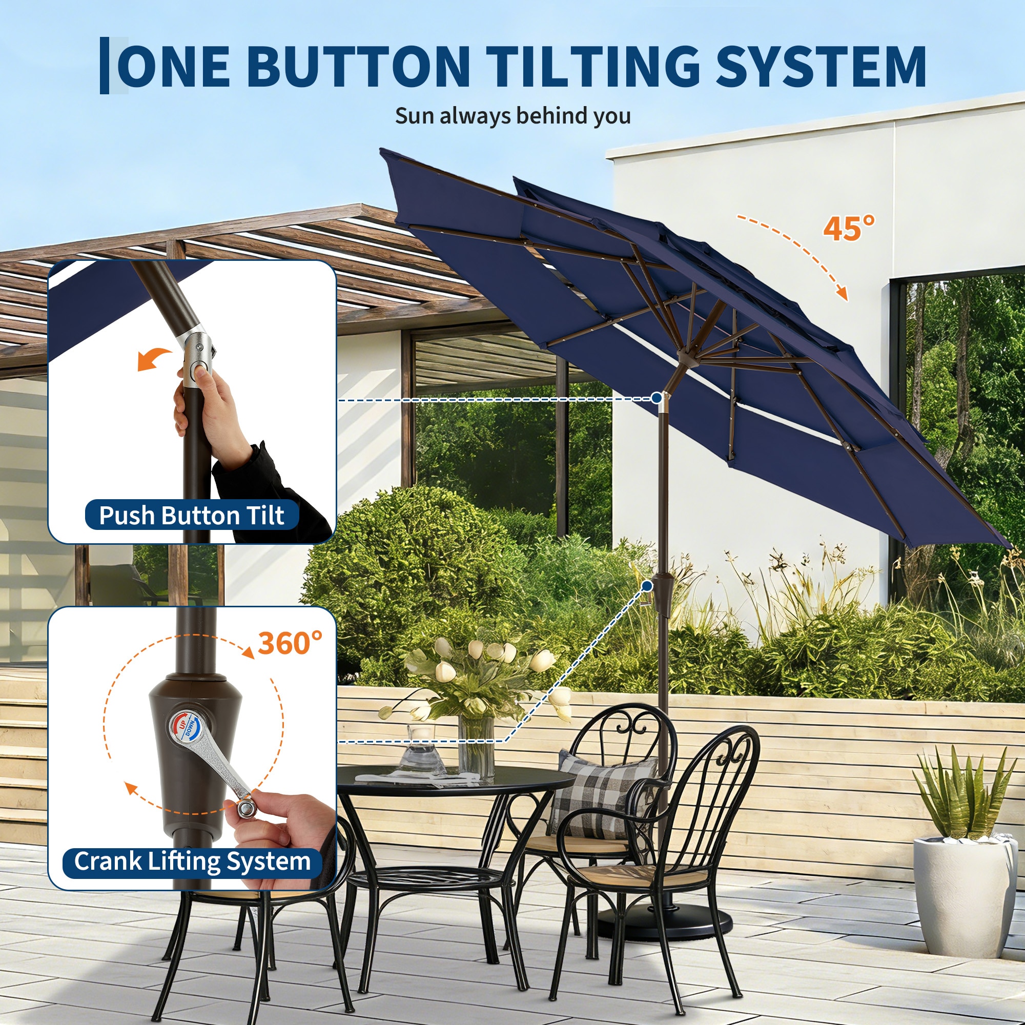 Assile 9FT 3 Tier Patio Umbrella with Solar LED Lights - Outdoor Table ...