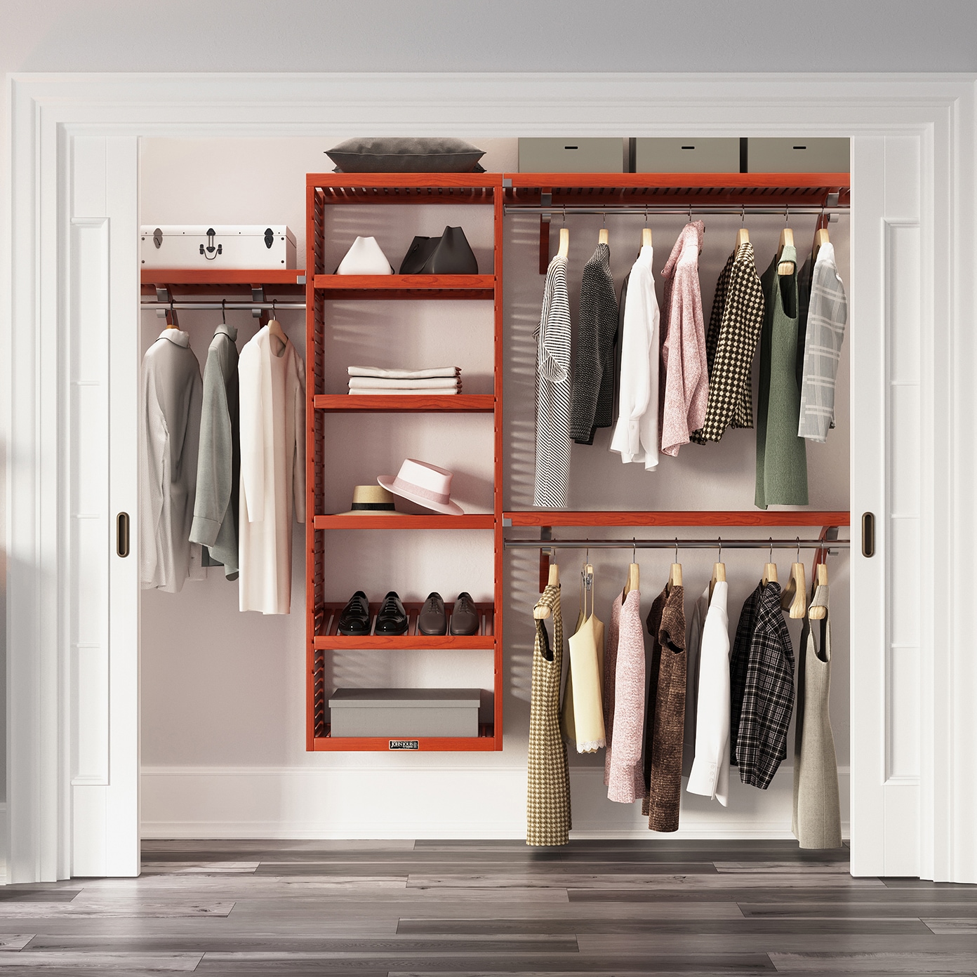 John Louis Home JLH-529-LW 4-Feet to 10-Feet W x 7-Feet H Red Mahogany Ventilated Shelving Wood Closet System