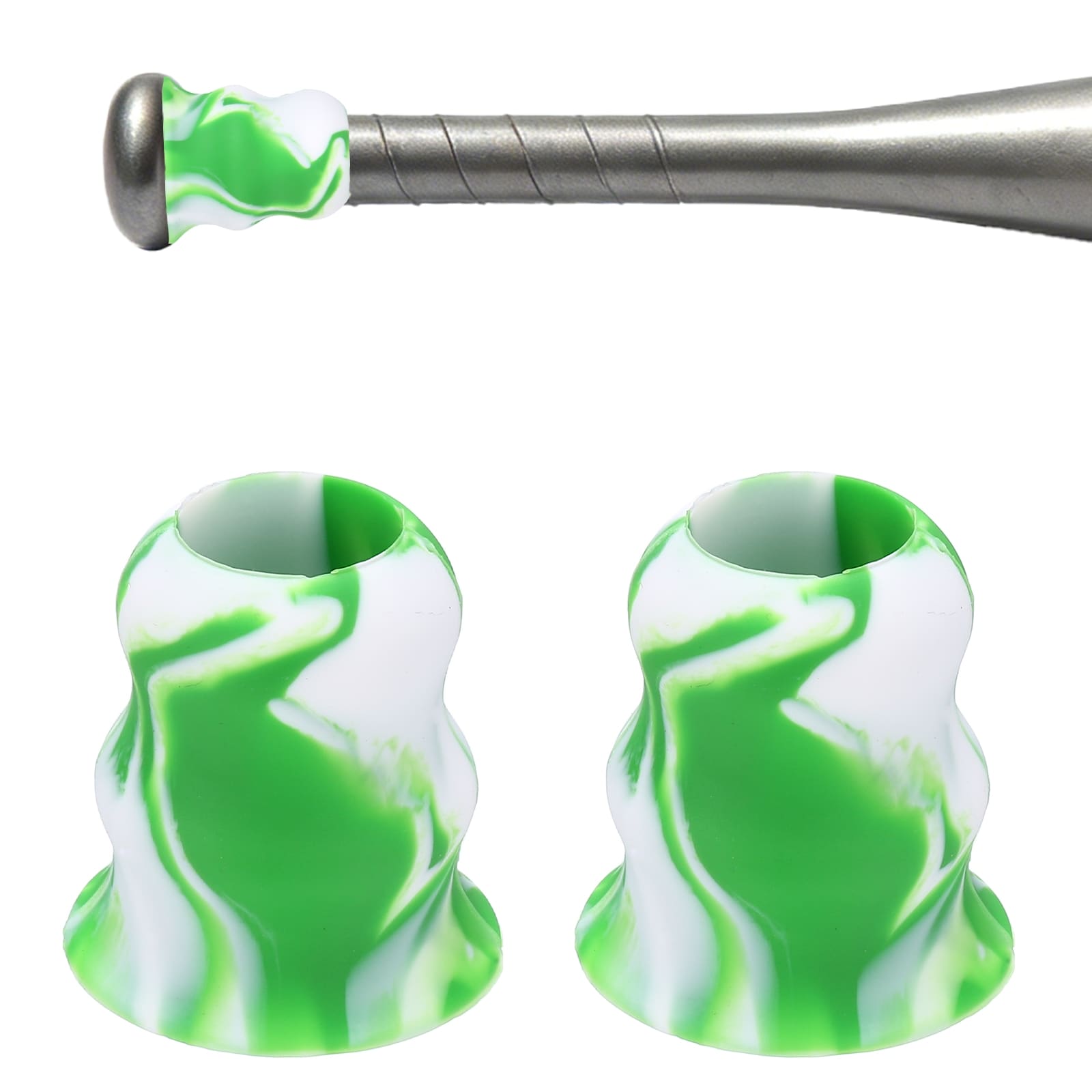 Unique Bargains 2pcs Bat Taper Bat Knob Taper Softball Grip Silicone Non-slip Ergonomic Enhanced Grip Easy Installation and Green-White - Fit for (Most Softball Bats/Baseball)