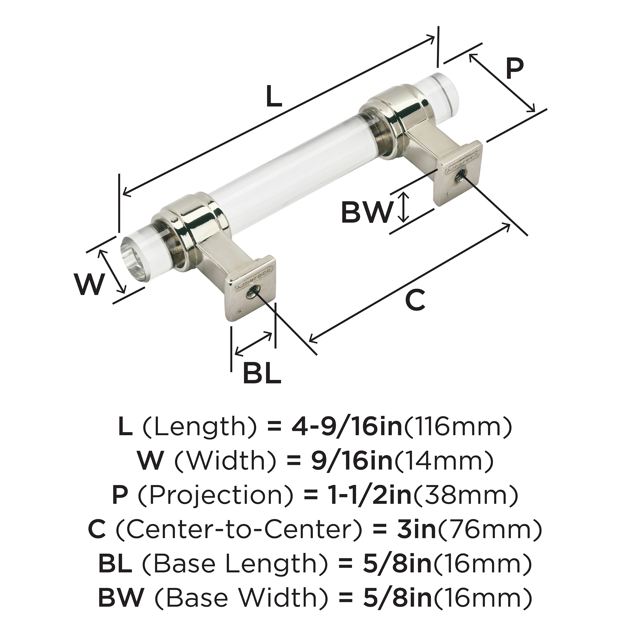 Clear and Polished Nickel 3" Modern Cabinet Pull