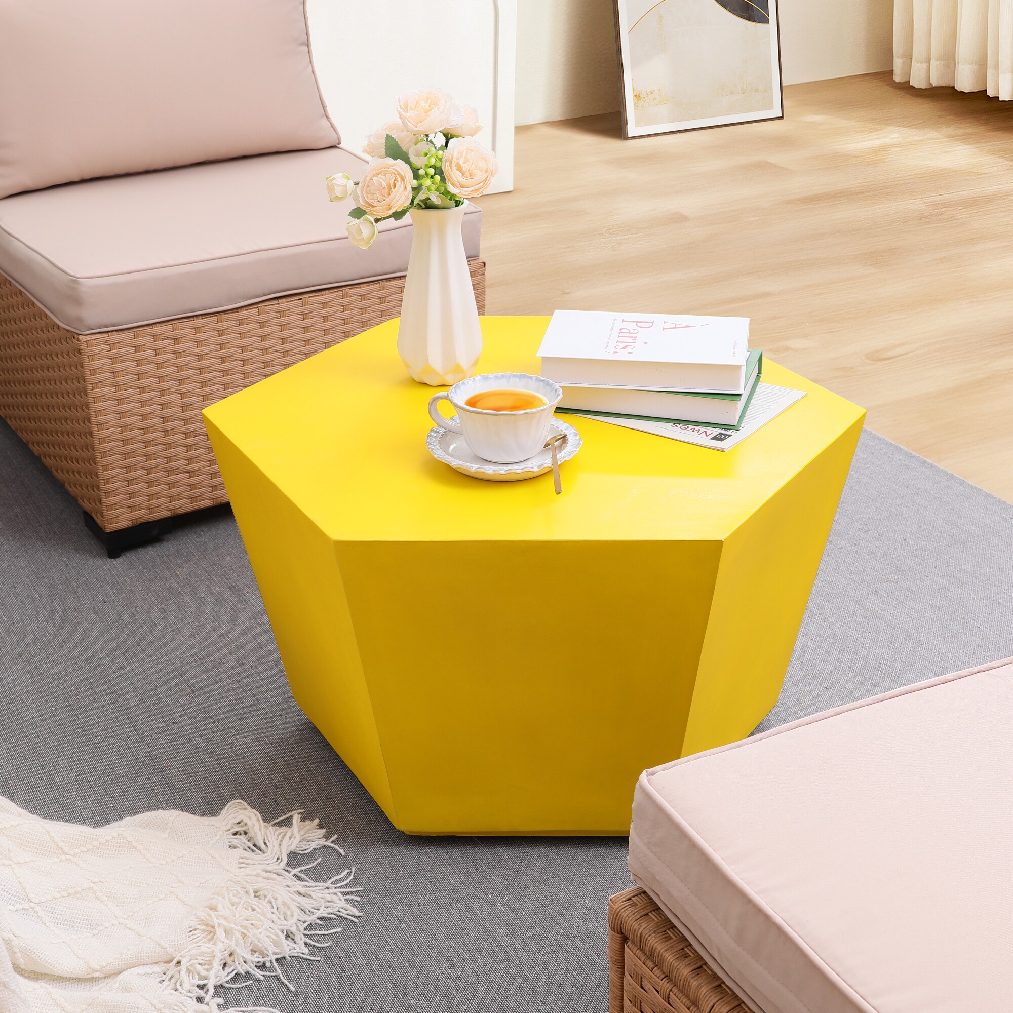 UPHA PL-T28M-6BX-LMY Hexagonal Coffee Tables Hexagon Outdoor Coffee 24-in W x 28-in L