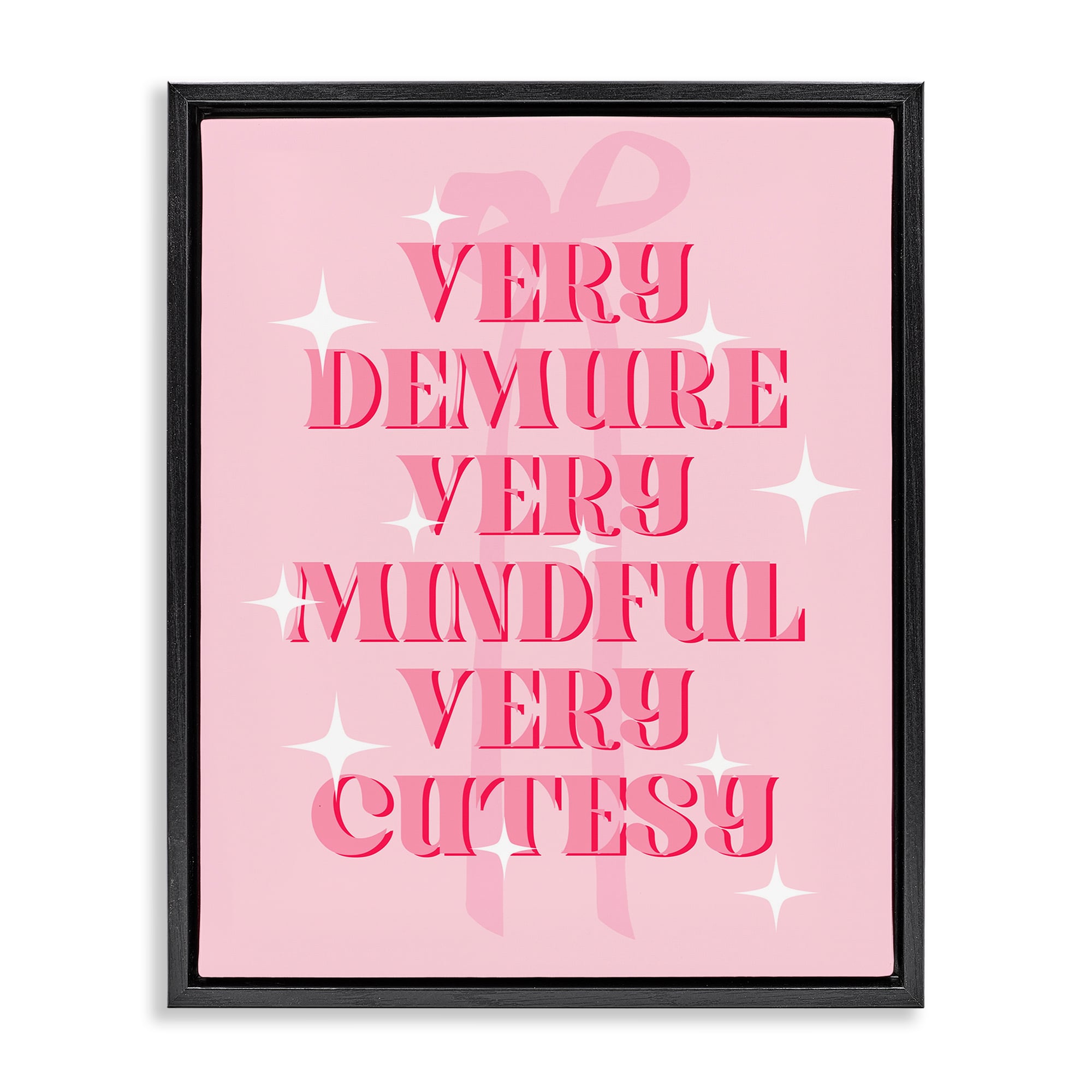 Stupell Industries BT-098-FFB-16X20 Pink Demure Mindful and Cutesy Black Framed Floater Canvas Wall Art By Lil Rue 17 x 21