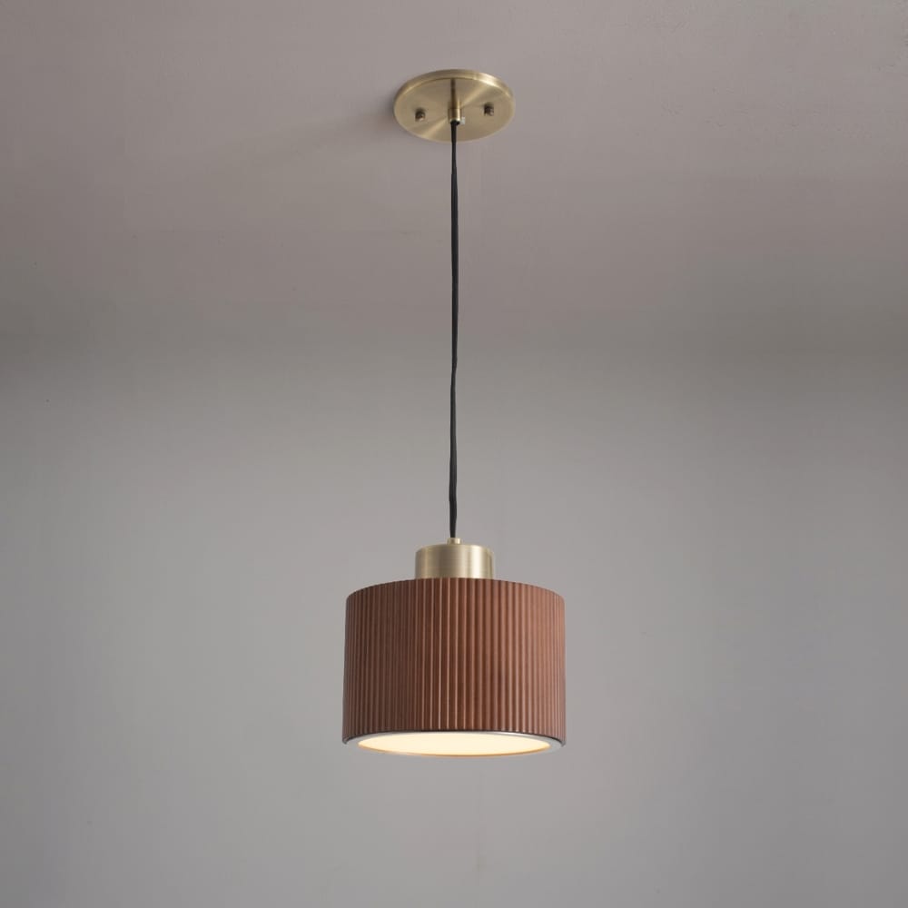 NOVA of California 3110832DW TAMBO Dark Walnut Wood Finish Weathered Brass Mid-century Bowl Indoor/Outdoor Hanging Pendant light