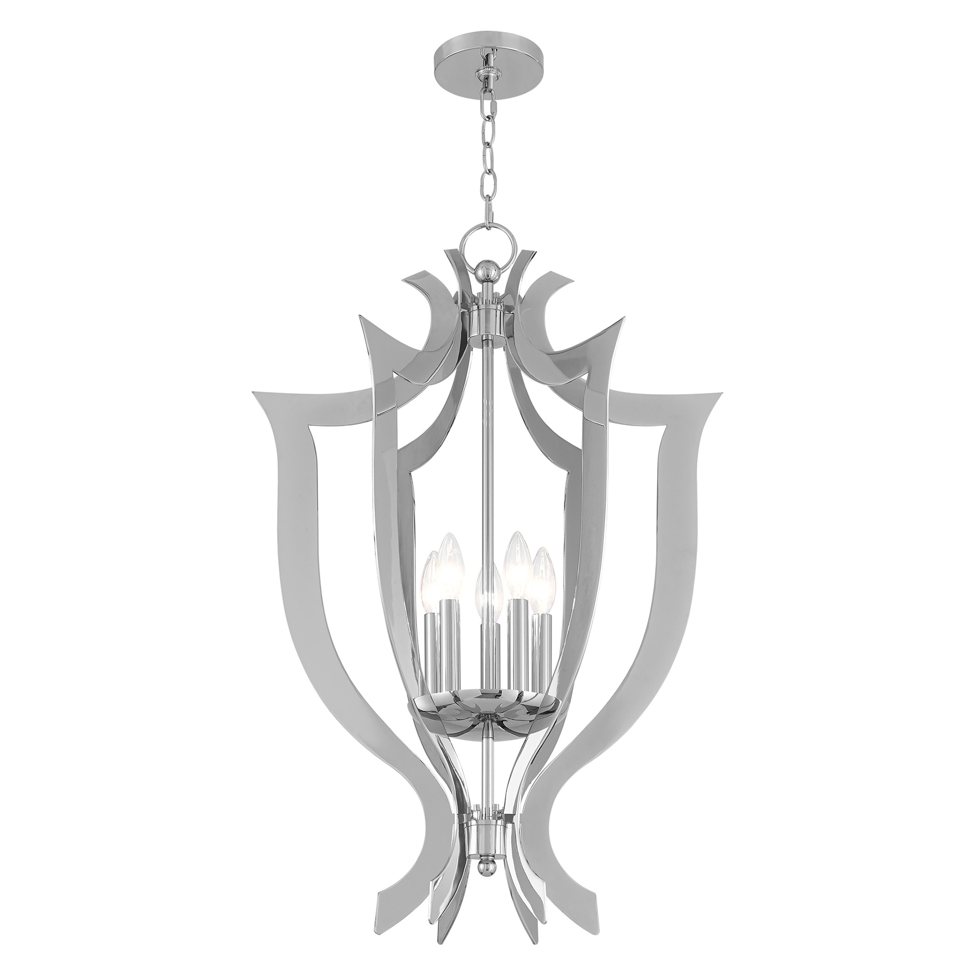 Polished Chrome 5-Light Candelabra Chandelier with Laser-Cut Design