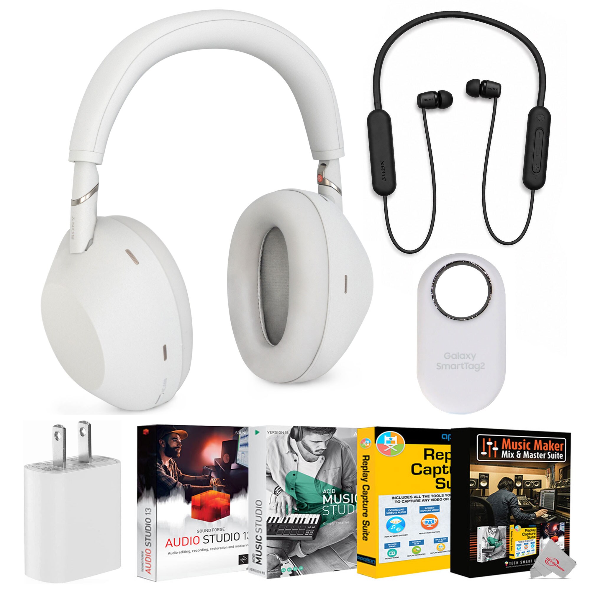 Sony  WH 1000XM6 Wireless Noise Canceling Headphones   Silver  WI C100 Wireless In Ear Headphones   Black USB C Plug Samsung SmartTag2 Bluetooth Tracker   White