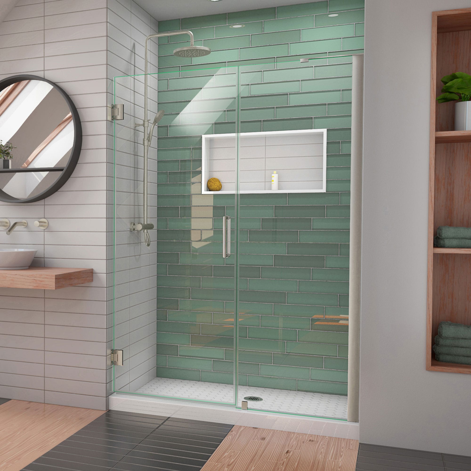 DreamLine SHDR-2052722-04 Unidoor-LS Brushed Nickel 52-in to 53-in W x 72-in H Frameless Hinged Shower door 3/8-in Thick Clear Glass
