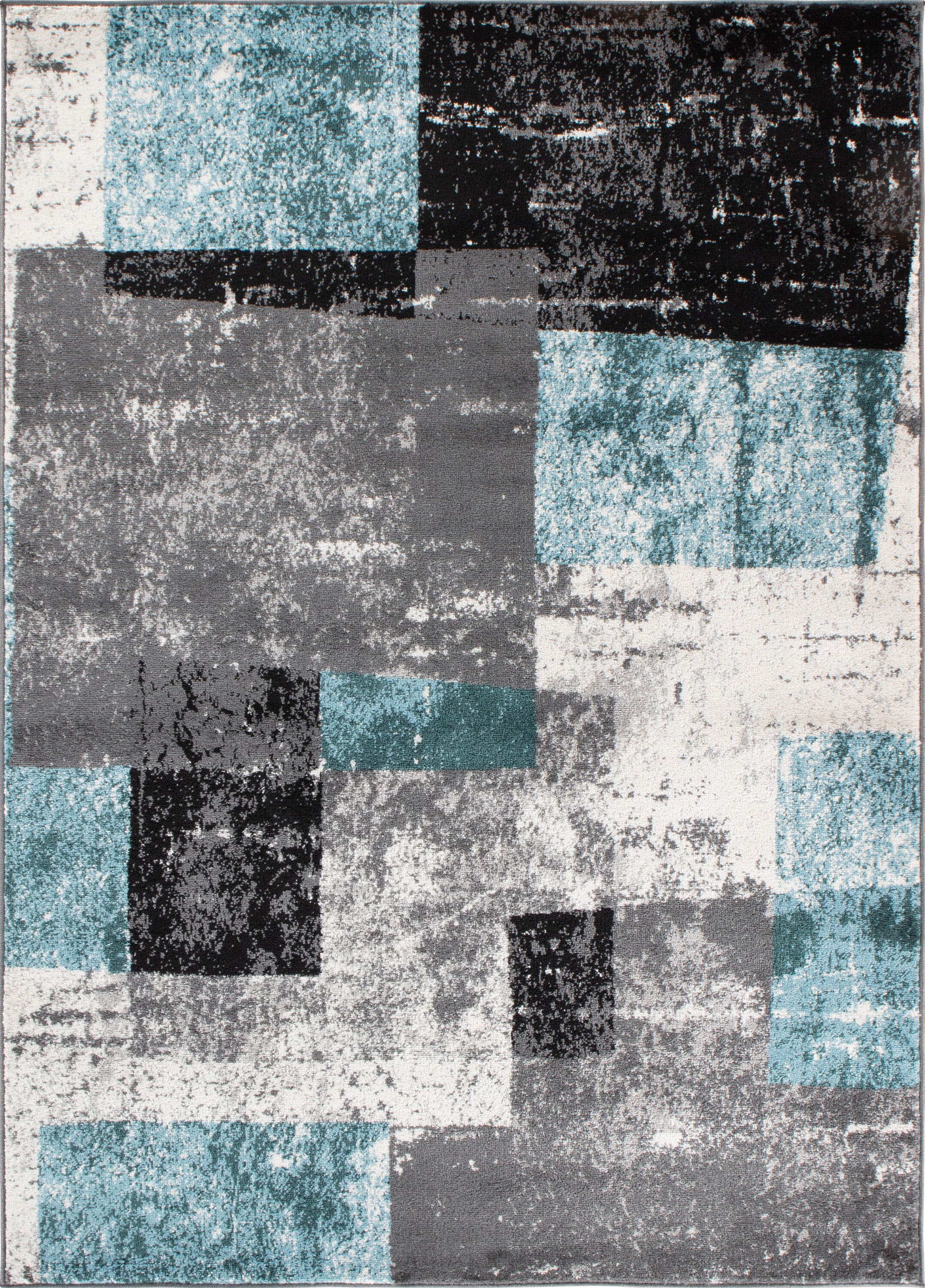 Blue and Gray Synthetic Reversible Geometric 5' x 7' Area Rug