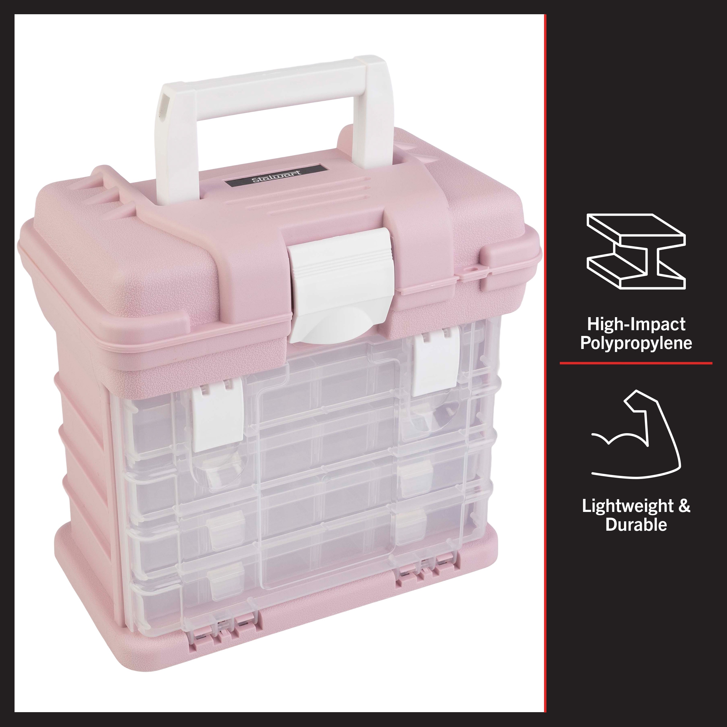  Pink Tool Box – Durable Tackle Box Organizer with 4  Compartments for Hardware, Fishing Tackle, Beads, Hair Accessories and More  by Stalwart : Everything Else