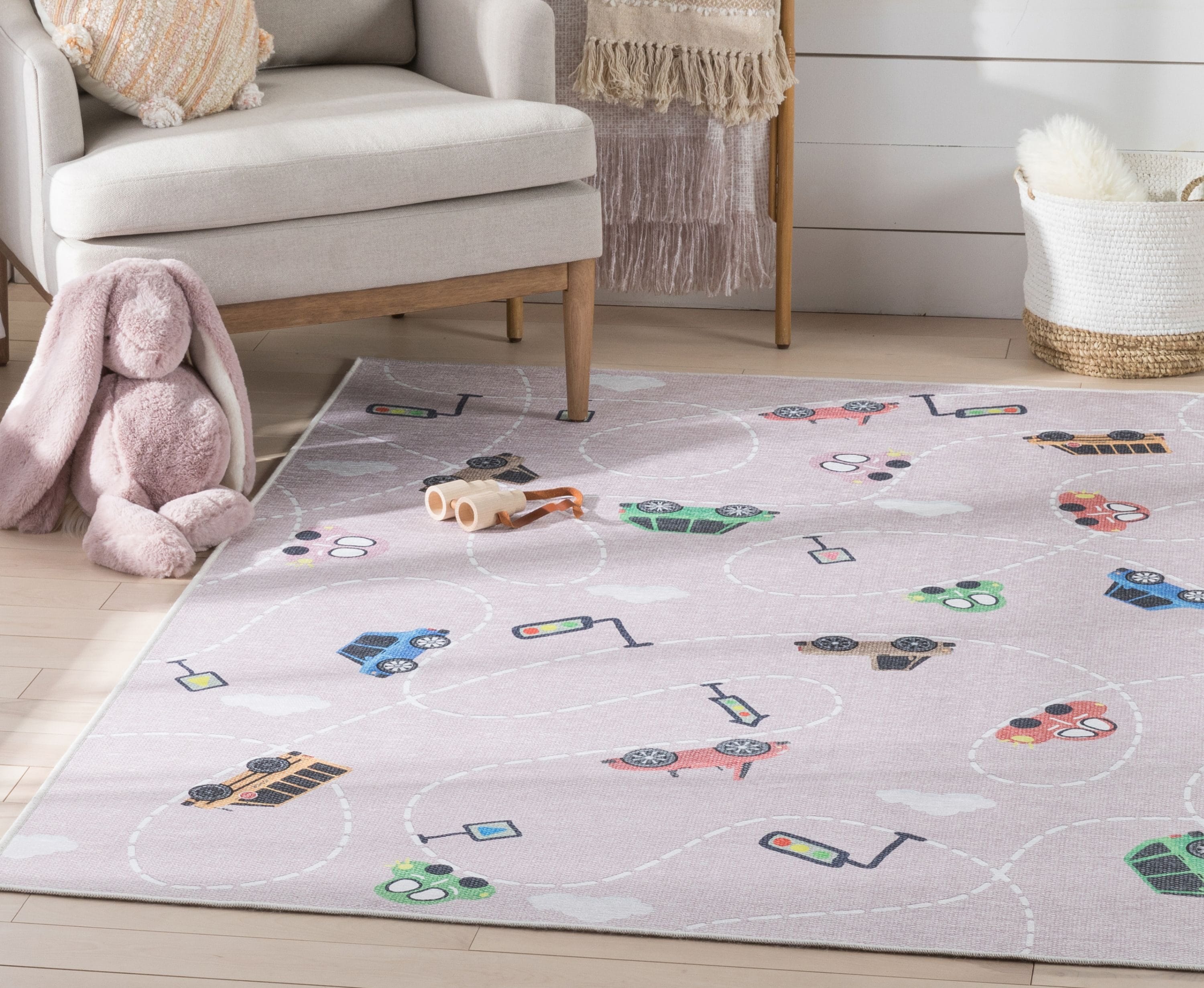 Well Woven W-KD-01D-5 5 x 7 (ft) Flatweave Polyester Pink Rectangular Indoor Mid-Century Modern Area rug