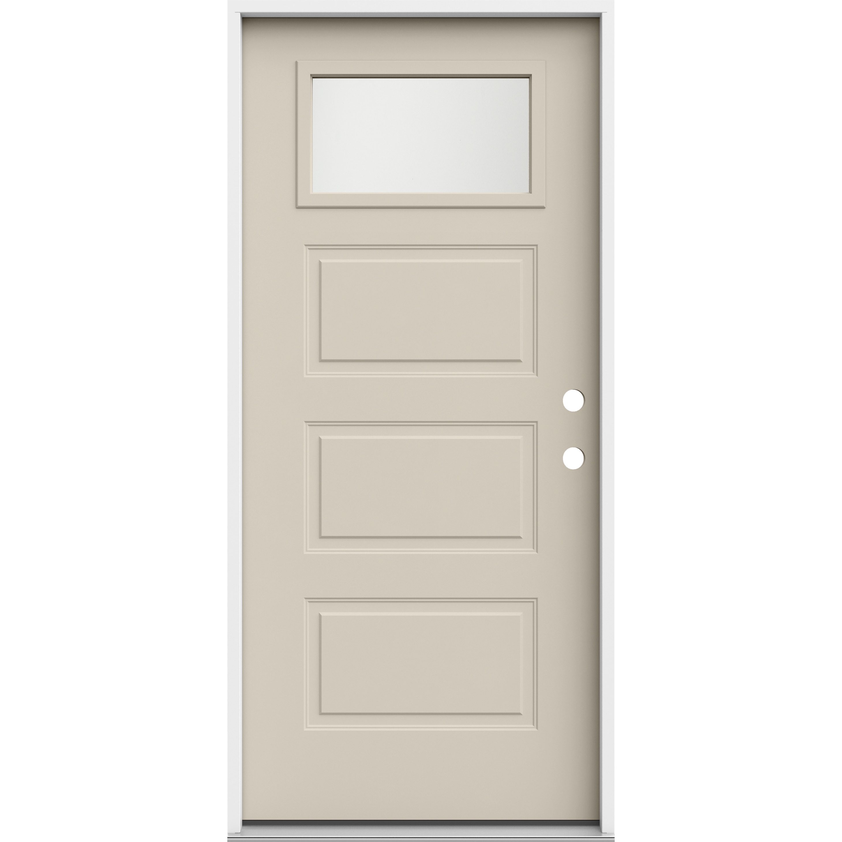 JELD-WEN LOWOLJW250300007 36-in x 80-in x 4-9/16-in Steel 1/4 lite Left-hand inswing Primed Prehung Front Door Insulating core