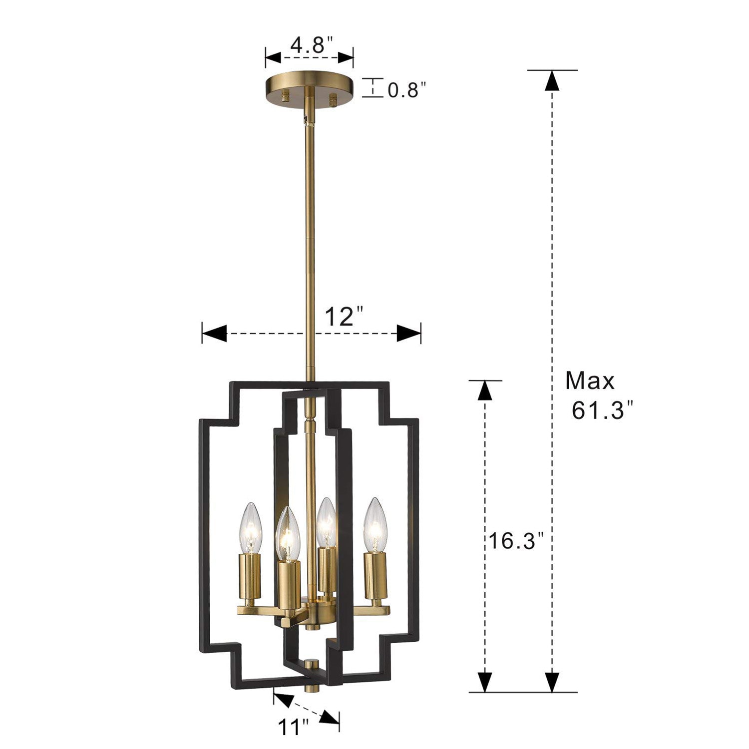 Black and Gold Modern Metal 4-Light Pendant Chandelier