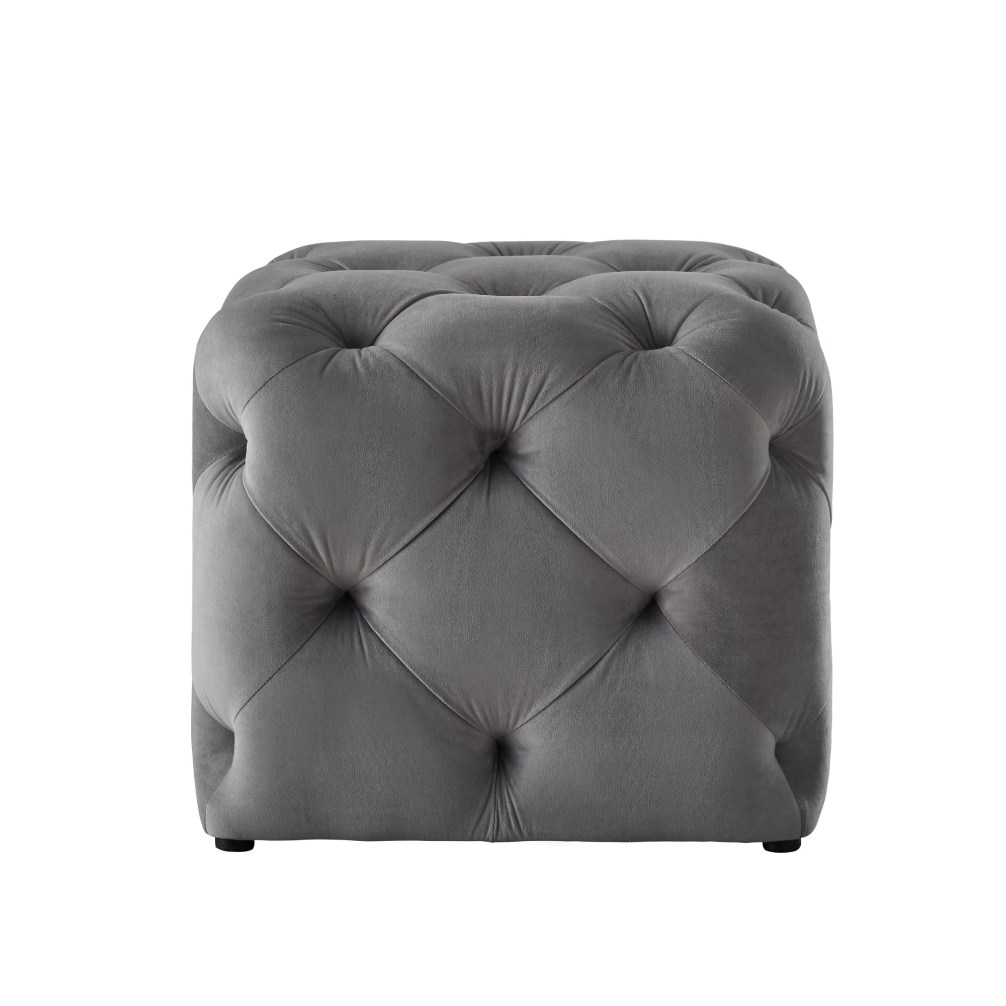 Inspired Home ON84-02GR-LS Genevieve Modern Grey Velvet Ottoman