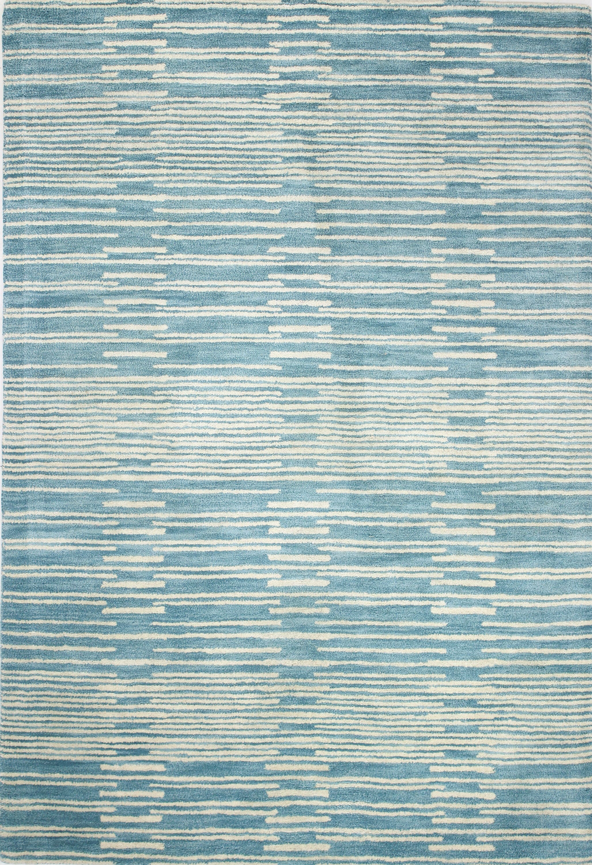 Bashian 649652137476 4 x 6 (ft) Tufted Wool Blue Rectangular Indoor Stripe Mid-Century Modern Area rug