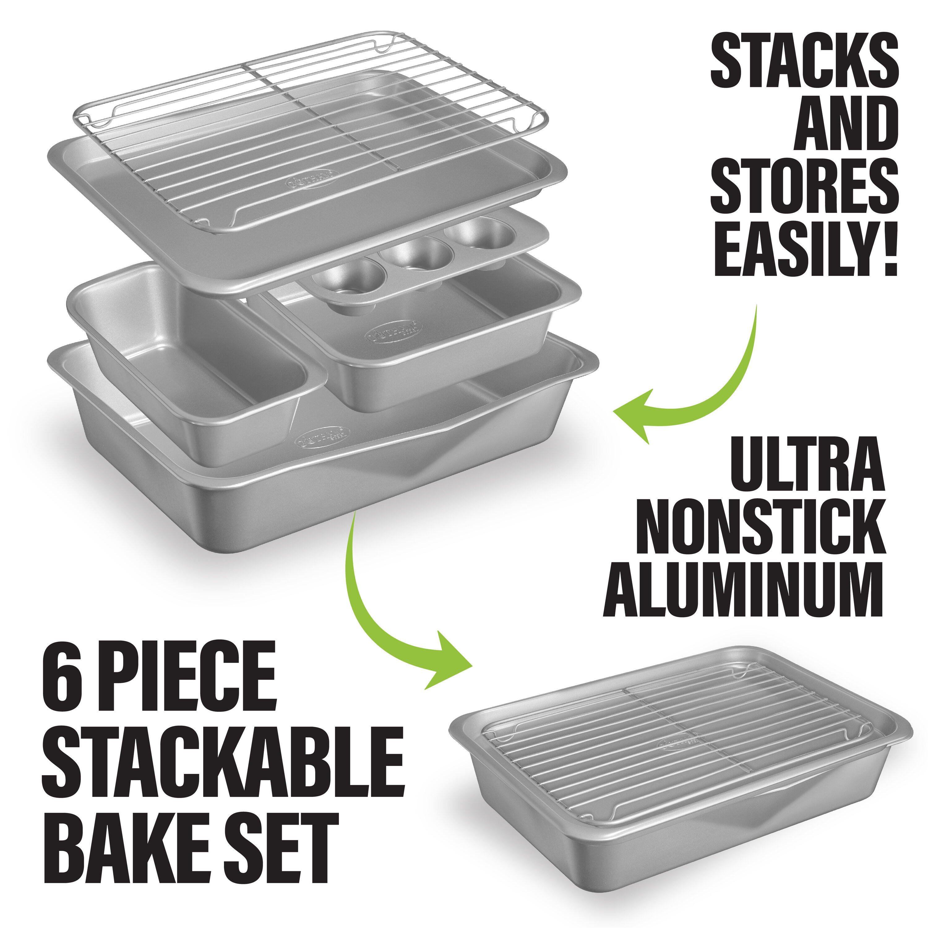 Granitestone 6-Piece Nonstick Stackable Bakeware Set, Gray